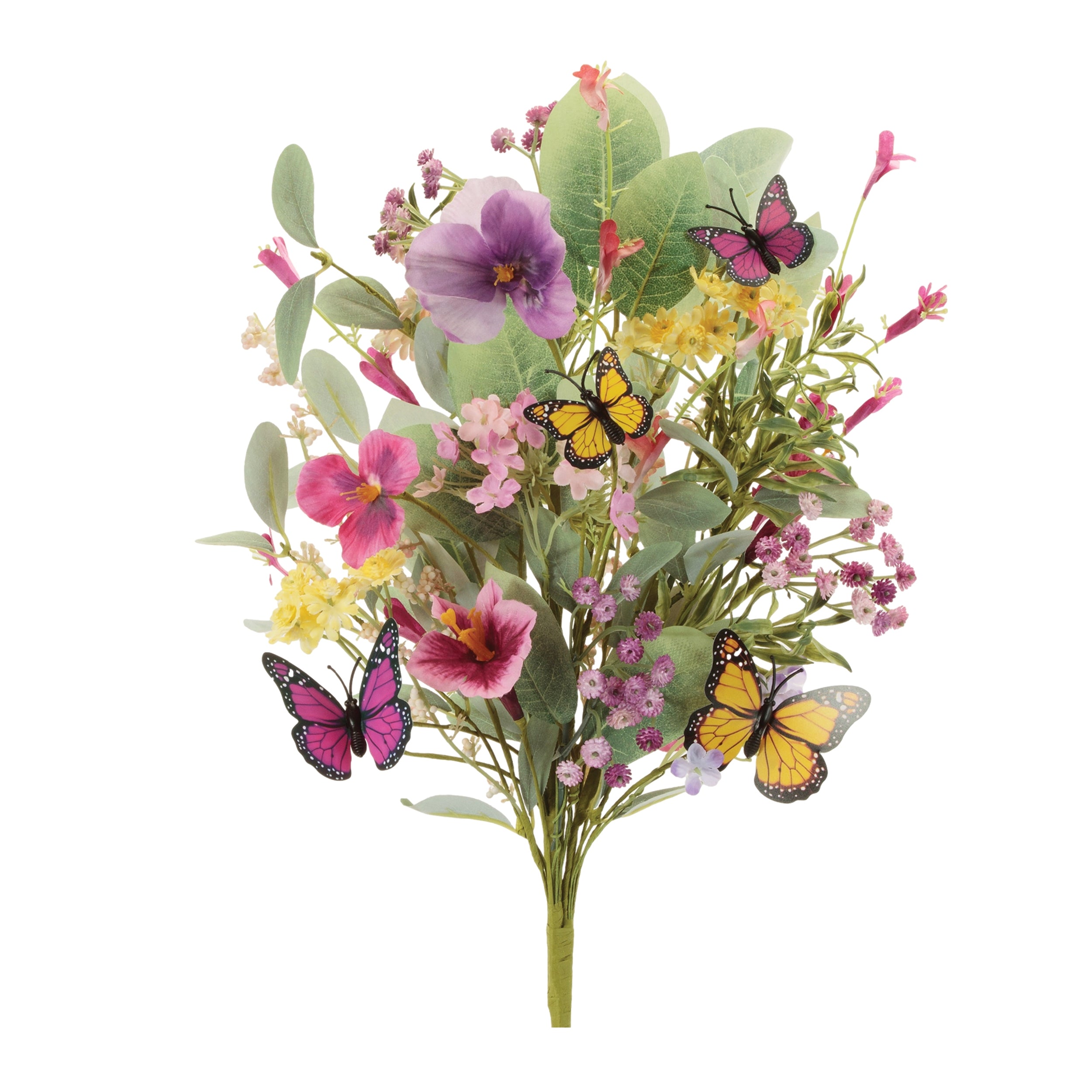 Mixed Pansy Bush w/Butterflies 19”H Polyester