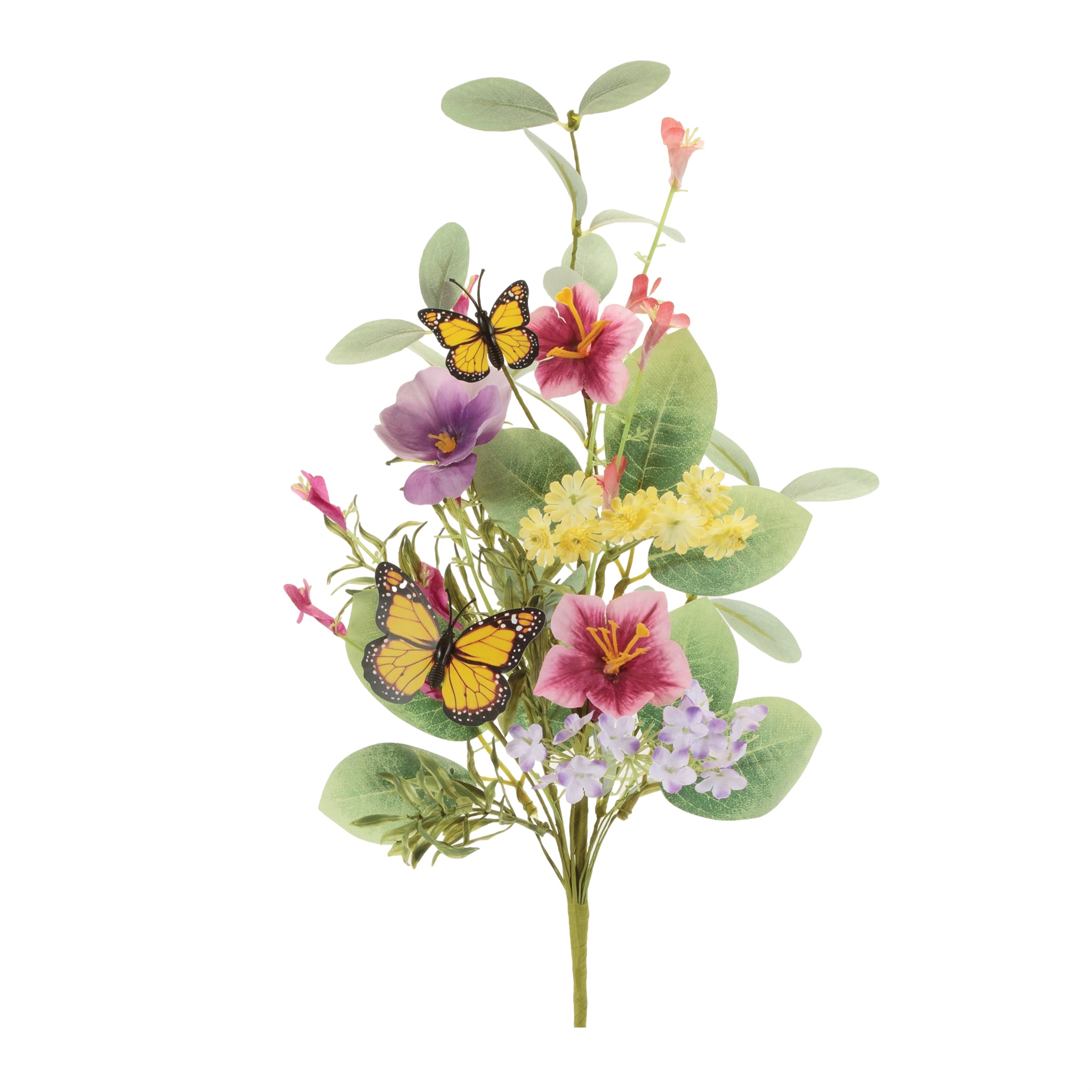Mixed Pansy Spray w/Butterflies 20”H Polyester