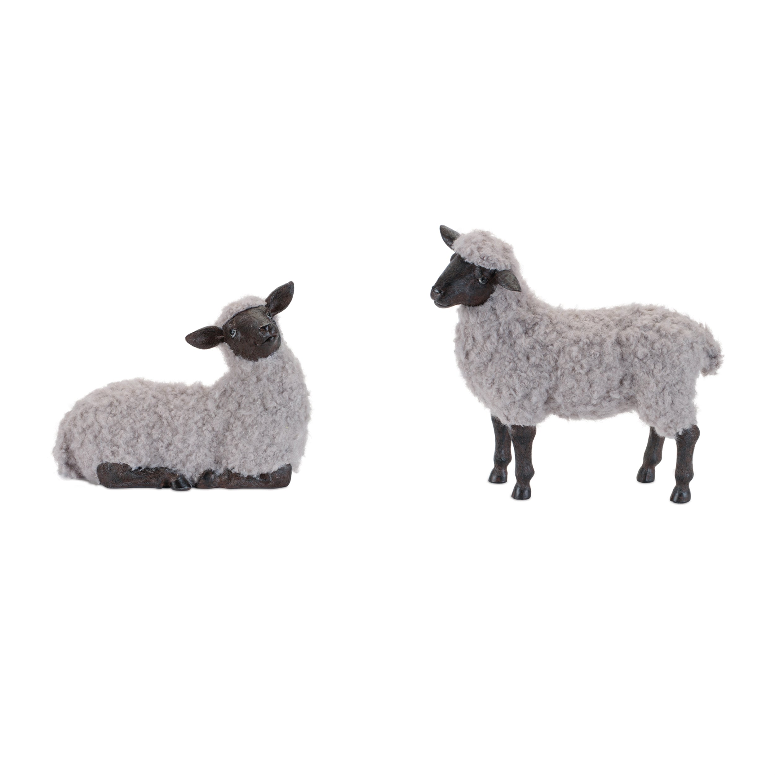 Sheep (2 Asst) 11.5"L x 9"H, 13"L x 12"H Resin/Faux Fur