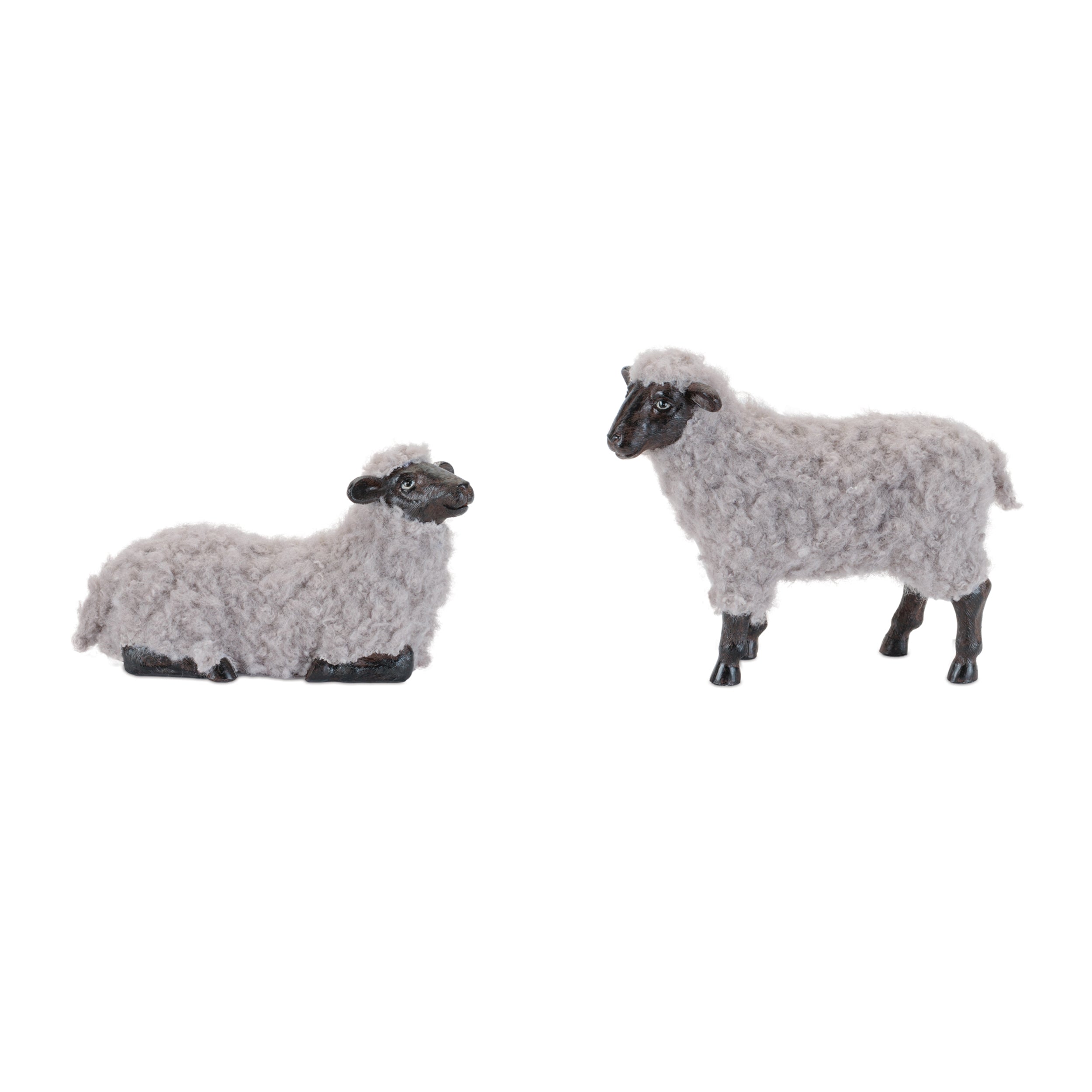 Sheep (2 Asst) 9.5"L x 5.5"H, 10.5"L x 8"H Resin/Faux Fur