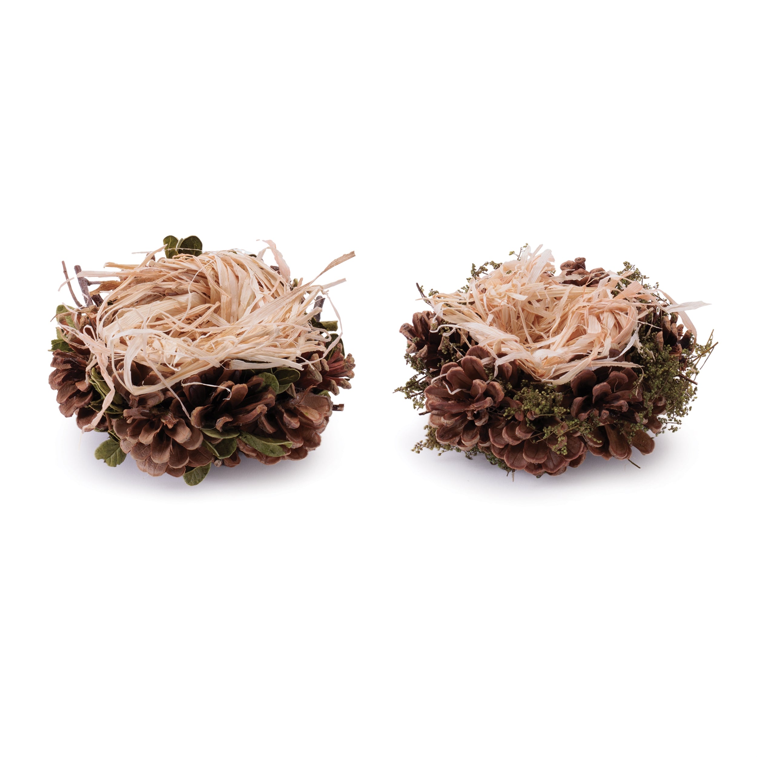 Pine Cone Nest (Set of 2) 6"D x 4"H, 7"D x 4"H Pine Cone/Grass
