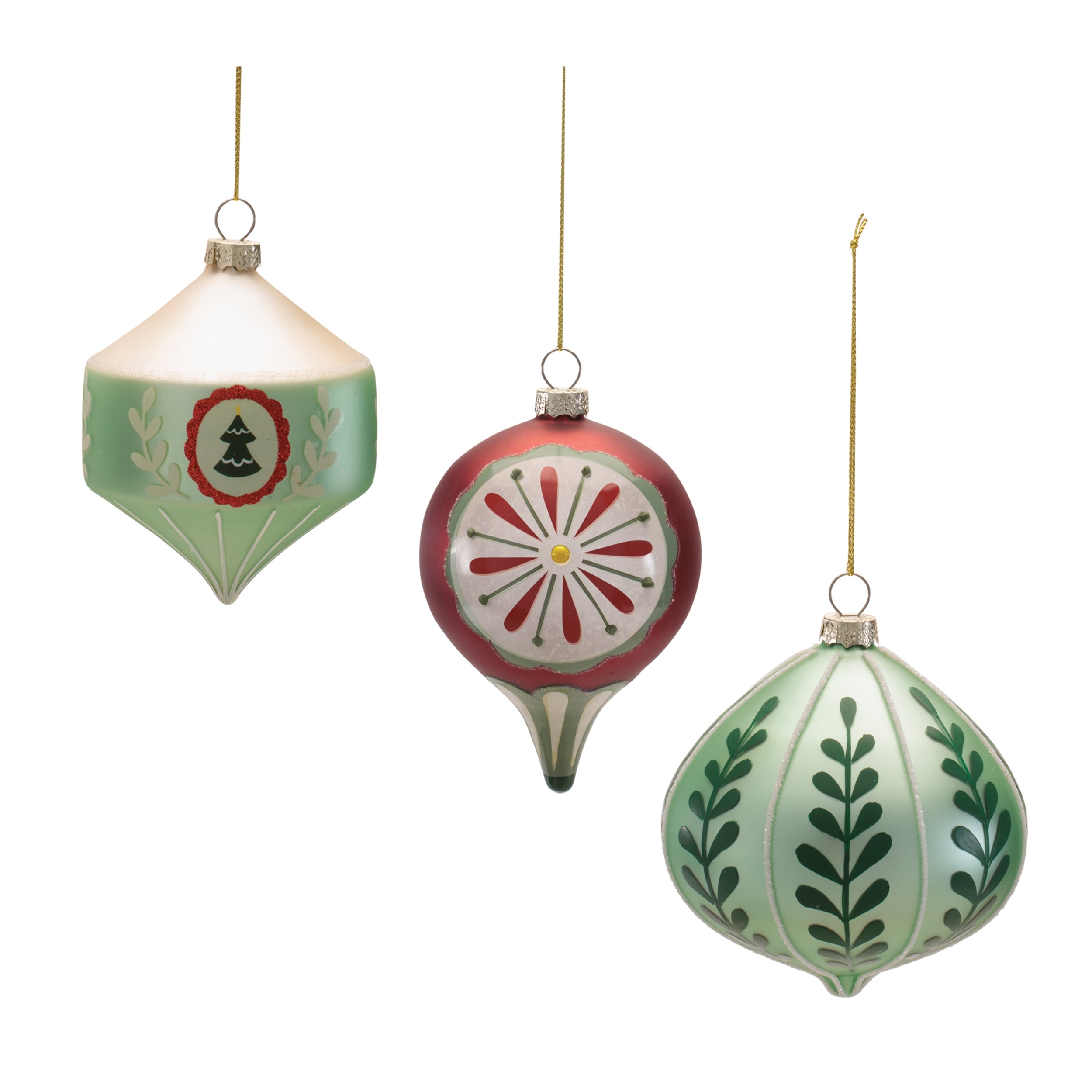 Ornament (3 set of) 3"H, 3.5"H, 3.75"H Glass