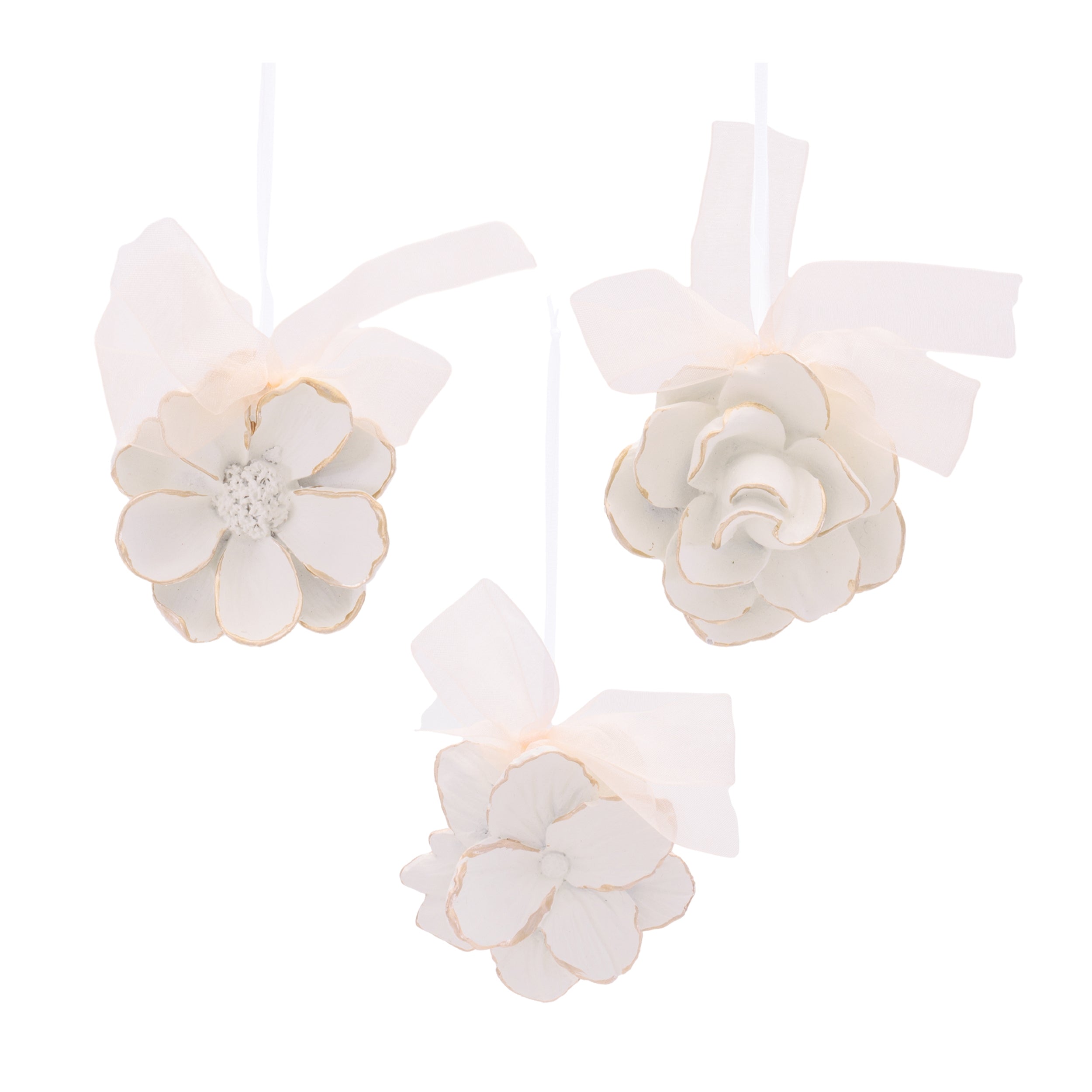 Flower Ornament (3 set of) 2.75"H, 3"H, 3.75"H Resin
