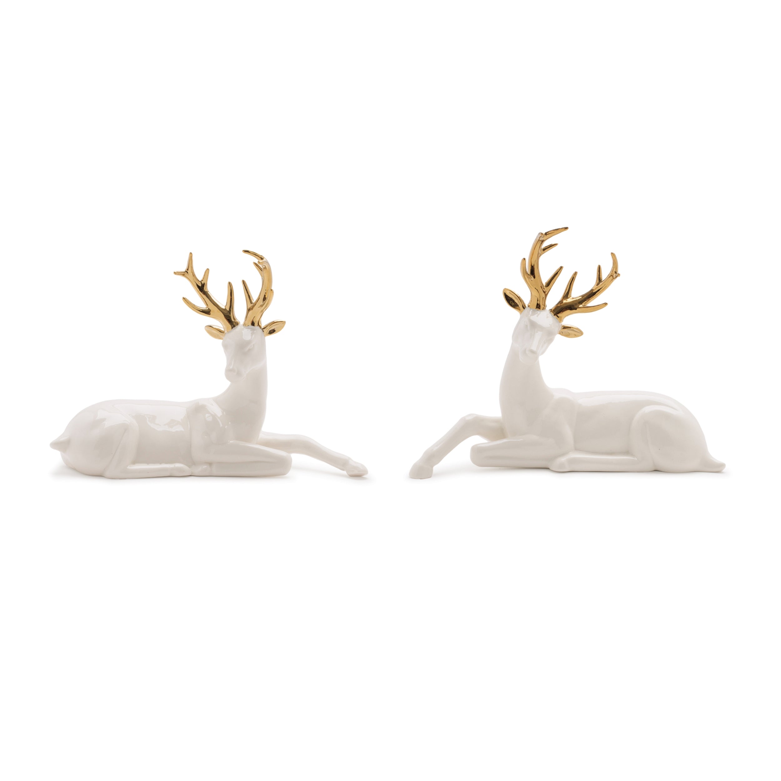 Deer (2 set of) 12.75"L x 9"H, 12.75"L x 10"H Ceramic