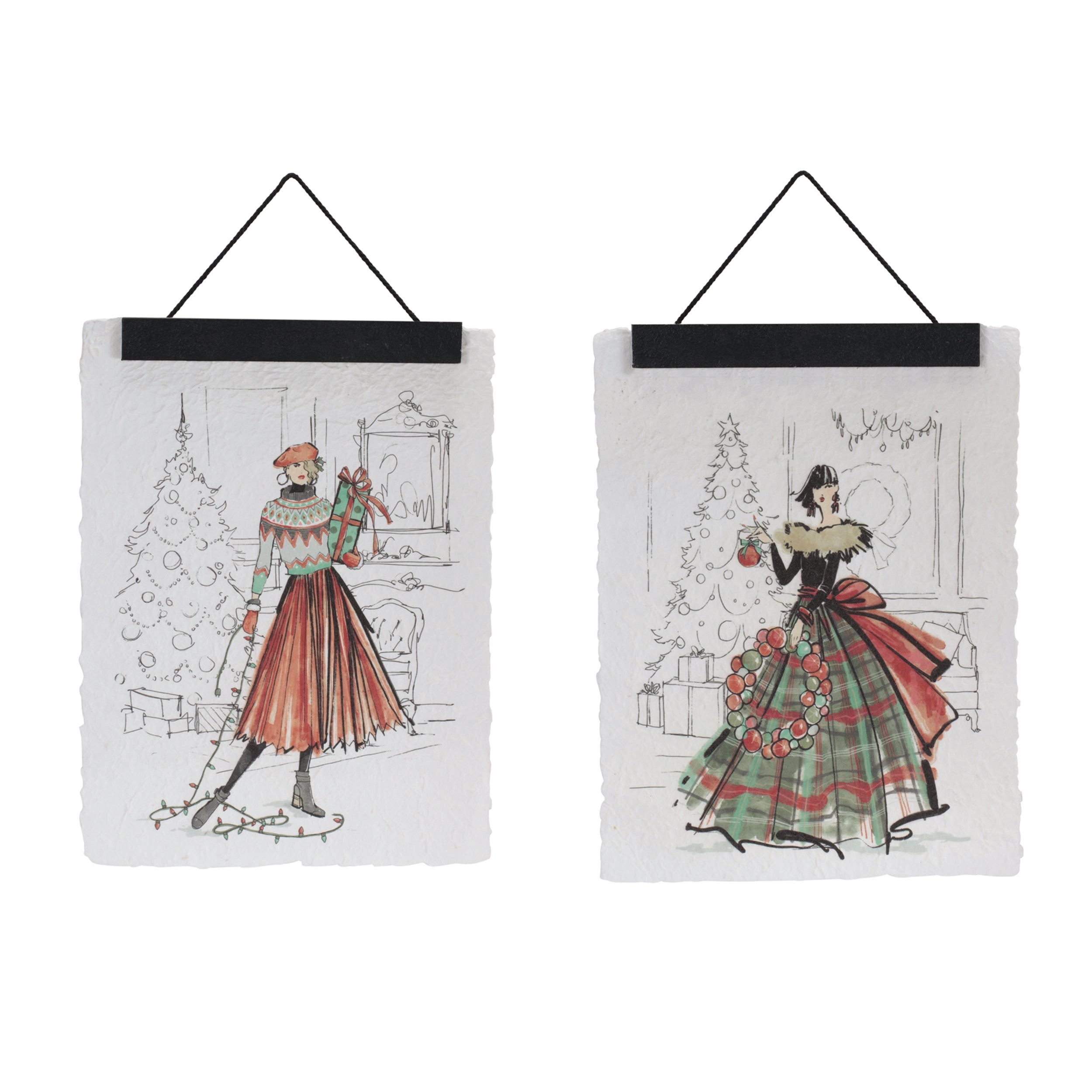 Holiday Banner (2 set of) 11.5"L x 14.5"H Wood/Paper