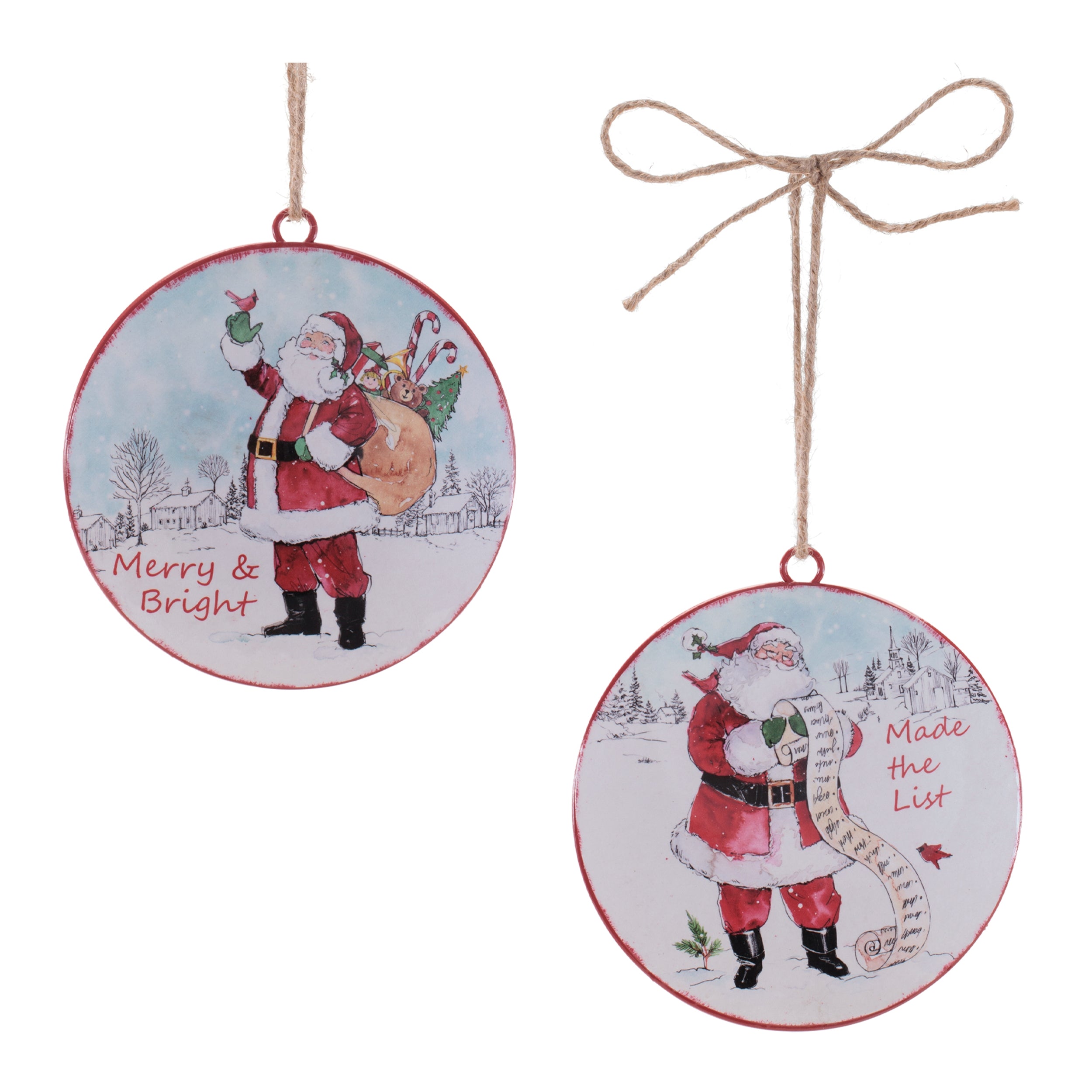 Santa Disc Ornament (2 set of) 6”D Iron
