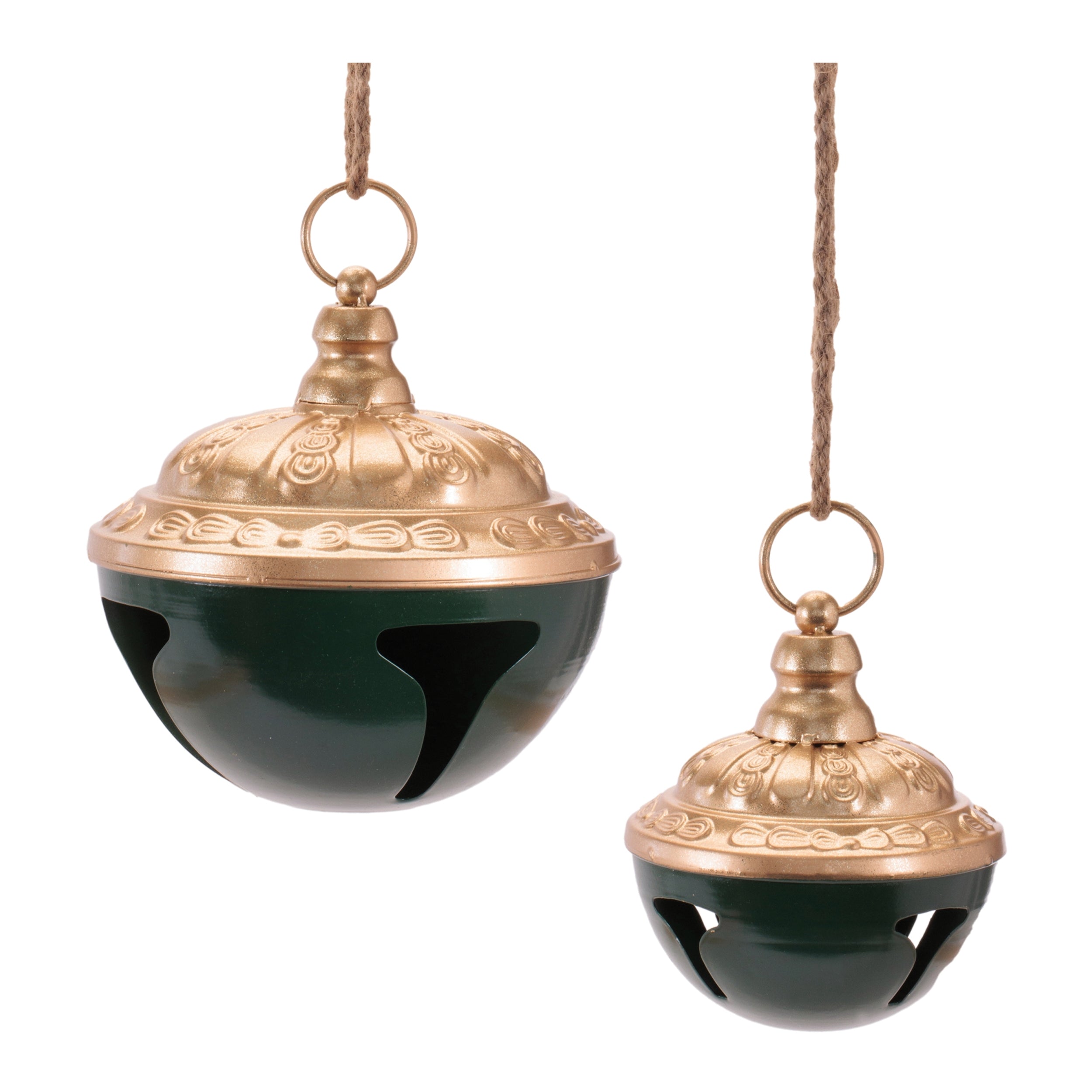 Bell Ornament (Set of 2) 5"H, 7"H Metal/Jute