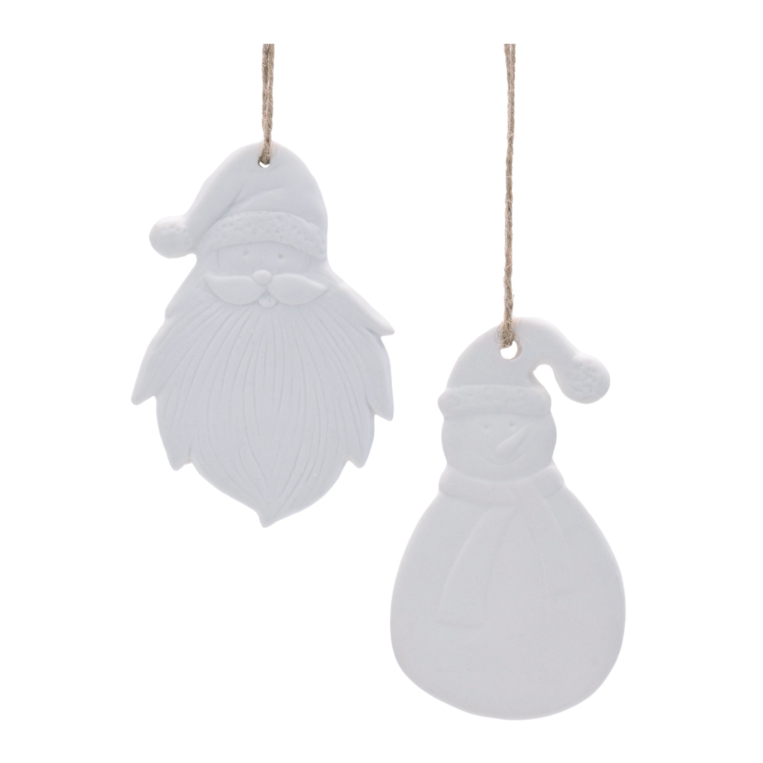 Santa and Snowman Ornament (2 set of) 4”H Porcelain