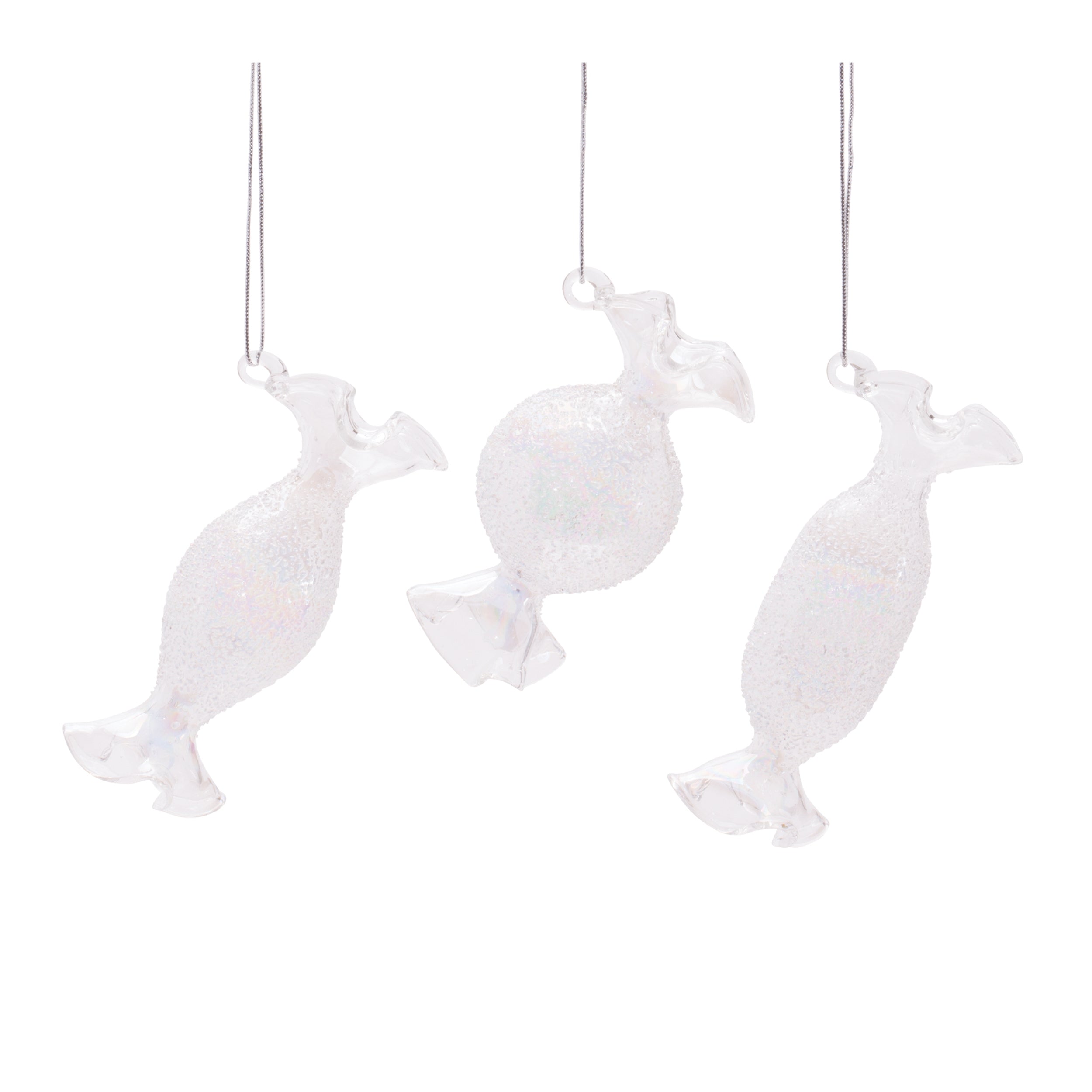 Candy Ornament (3 set of) 3"H, 3.25"H, 3.5"H Glass