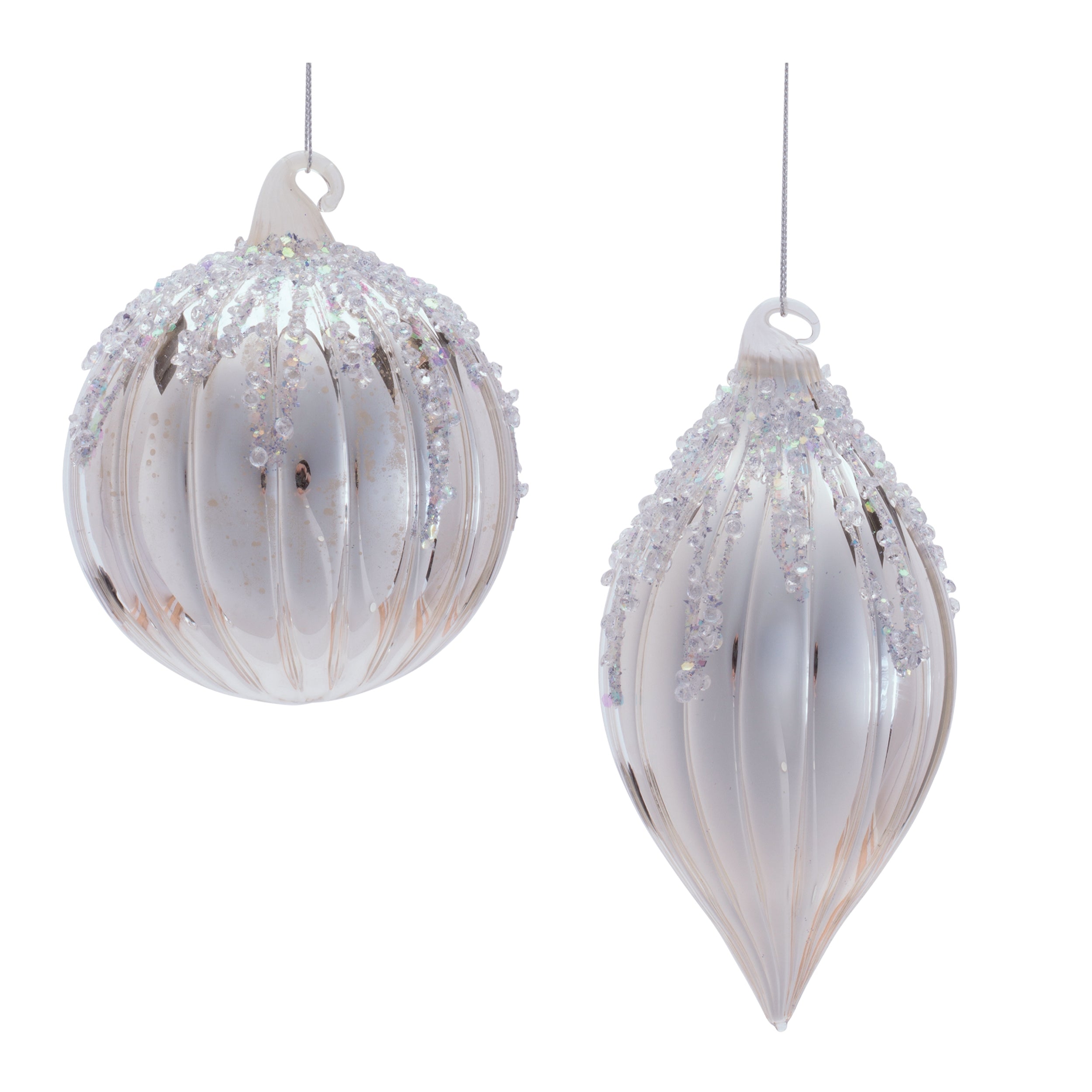 Ornament (2 set of) 4"D, 5.5"H Glass