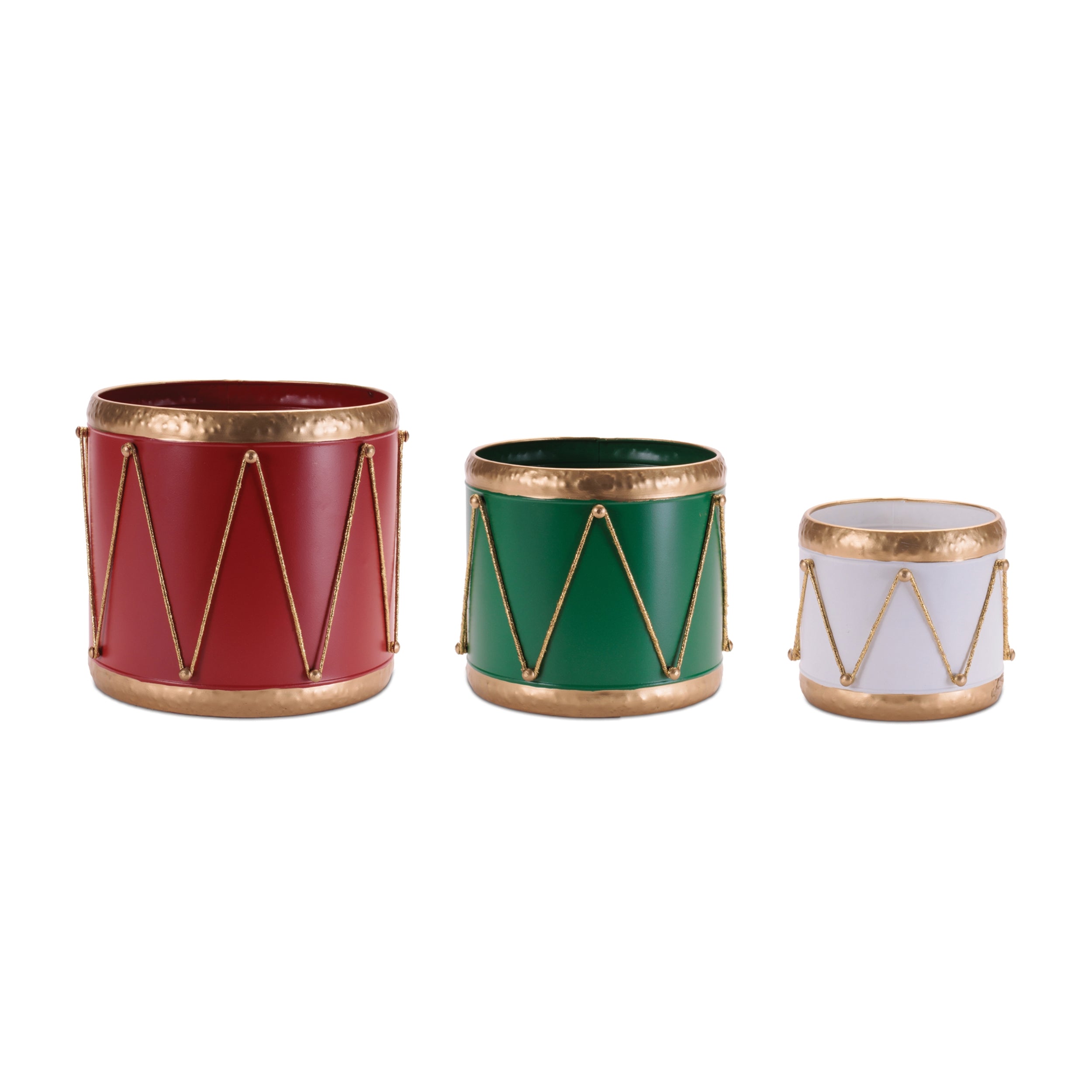 Drum Container (Set of 3) 6.25"D x 5.25"H, 8"D x 7"H, 9.5"D x 8.5"H Metal/Rope