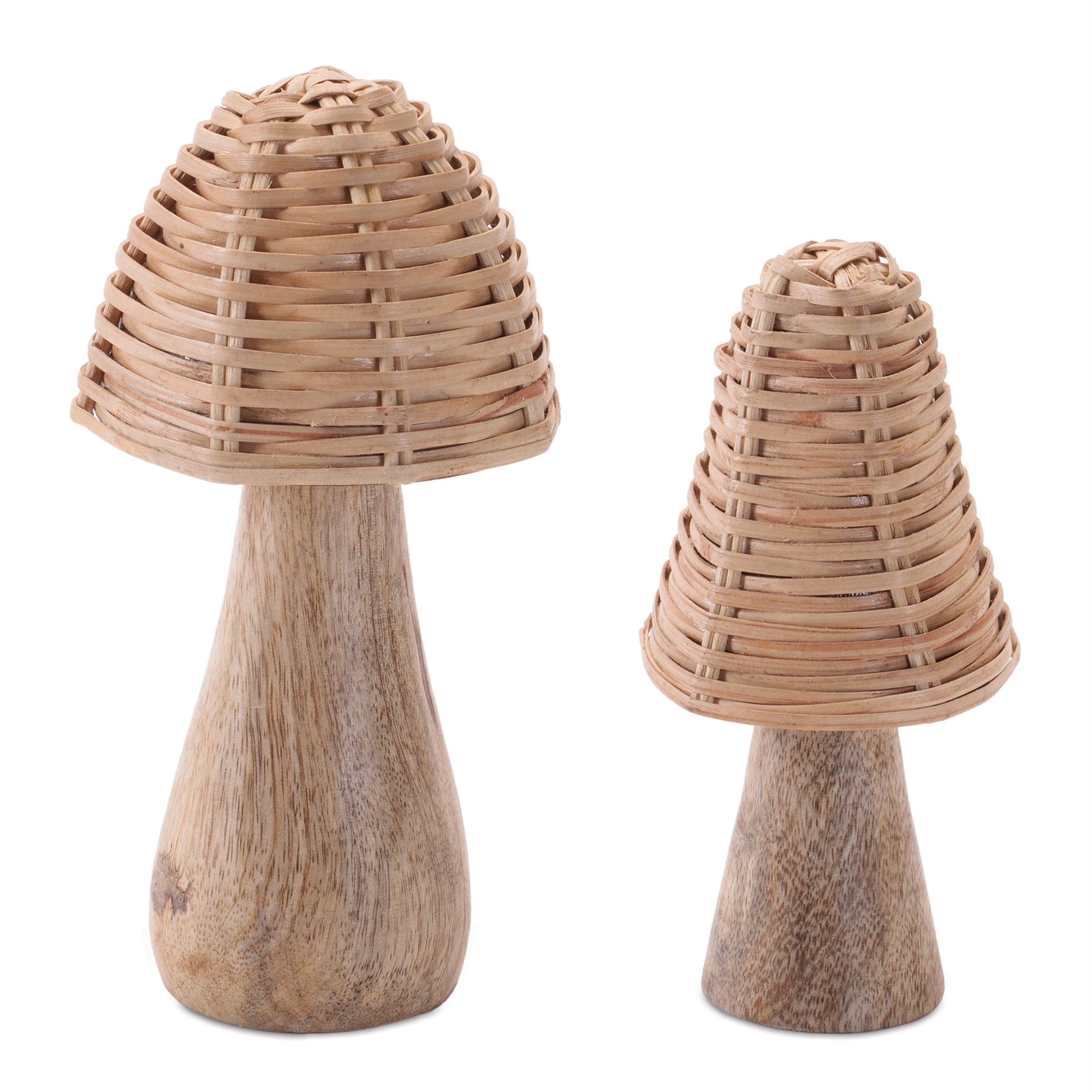 Mushroom (2 set of) 5.25"H, 6"H Wood/Rattan