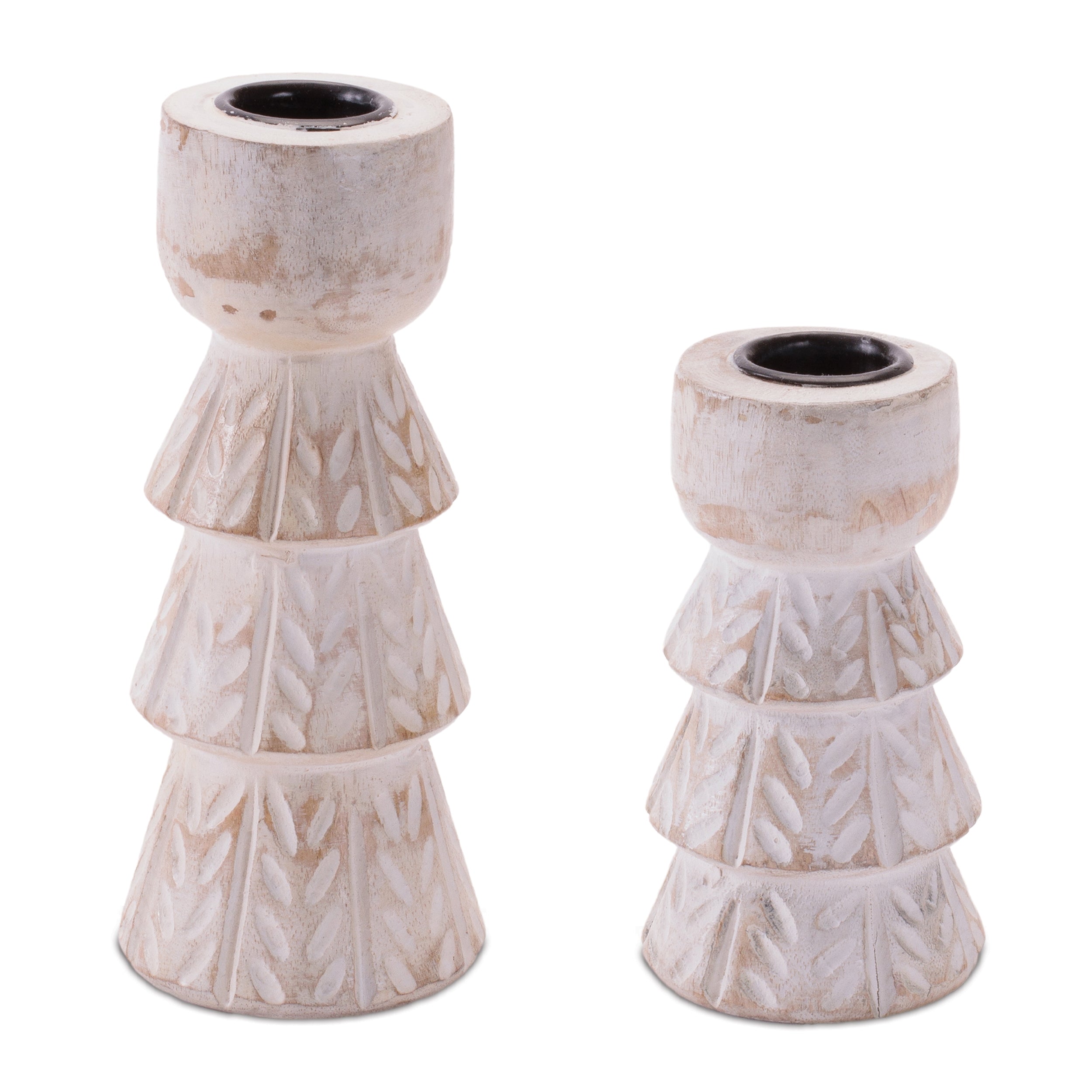 Taper Candle Holder (Set of 2) 4"H, 5.75"H Wood