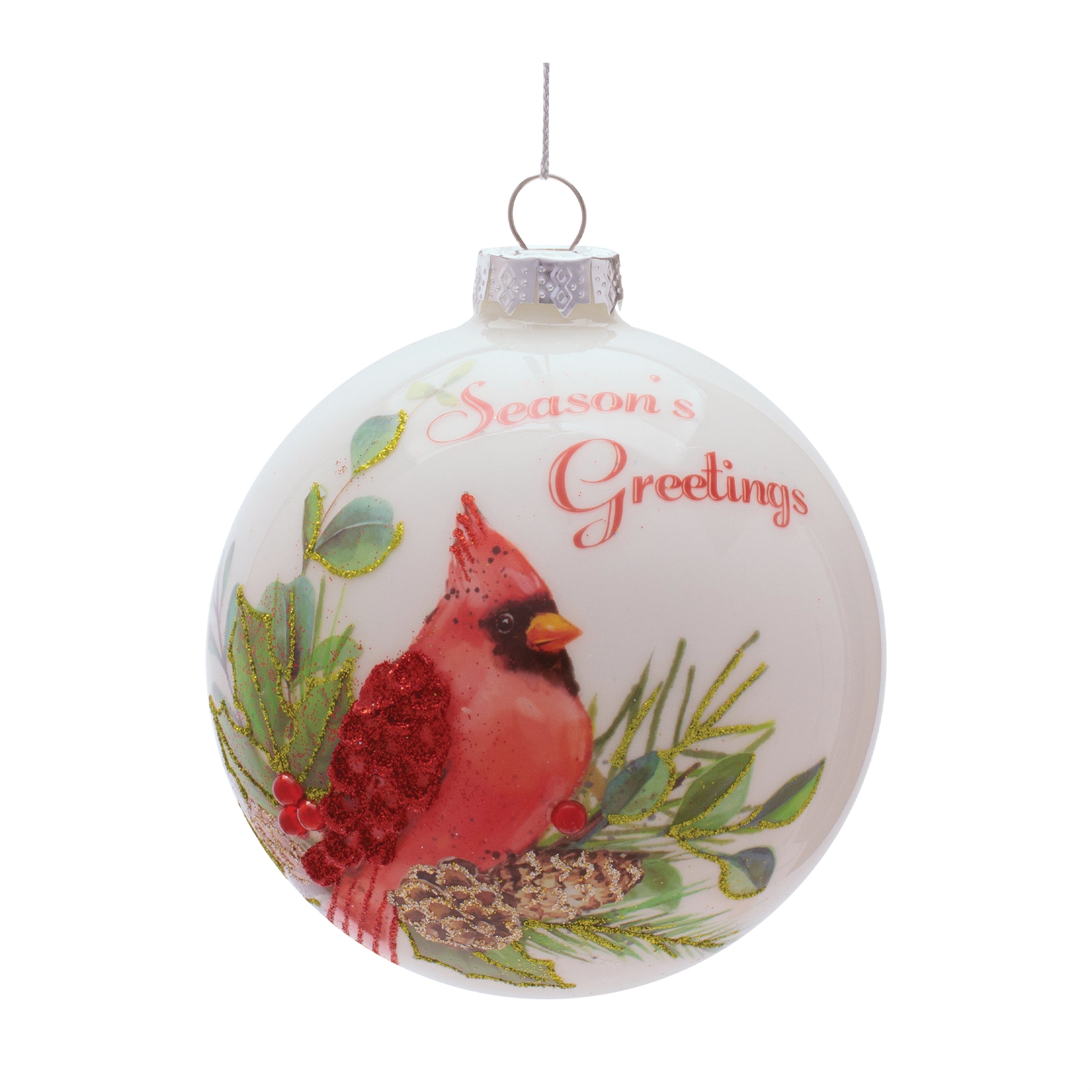 Cardinal Ball Ornament 4”D Glass