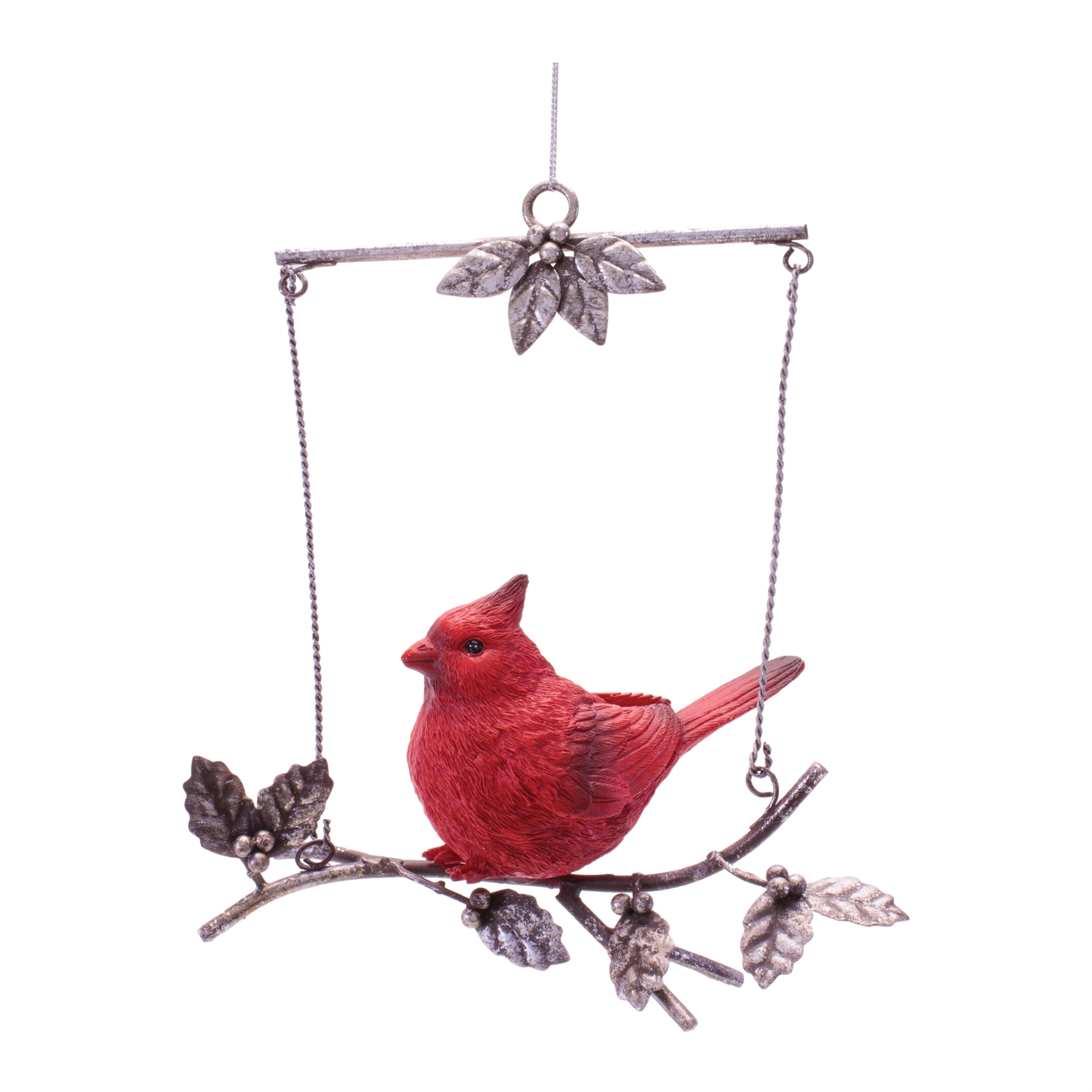 Cardinal on Branch Ornament 7”H Resin/Metal