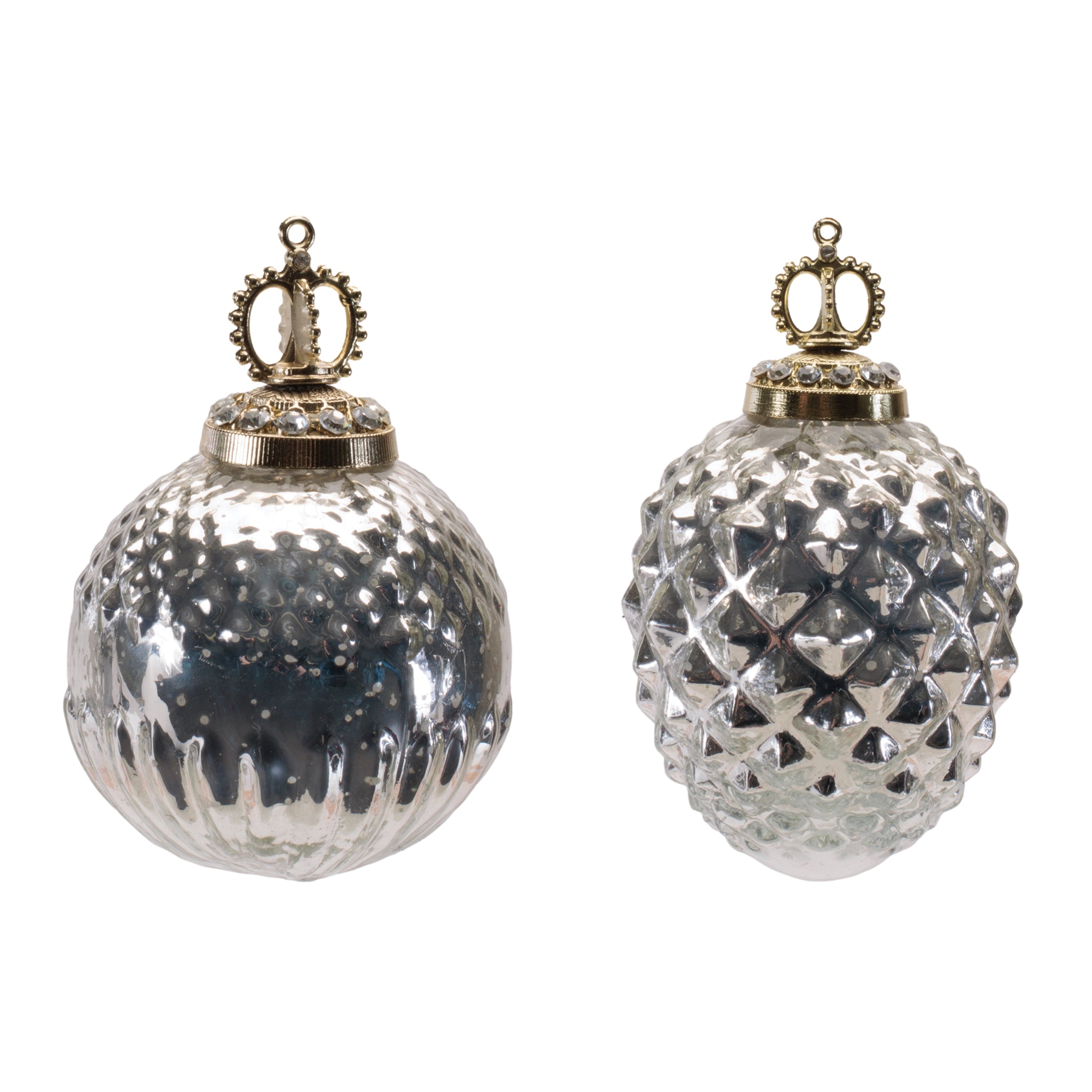 Ornament (2 set of) 3"D, 3.5"H Glass