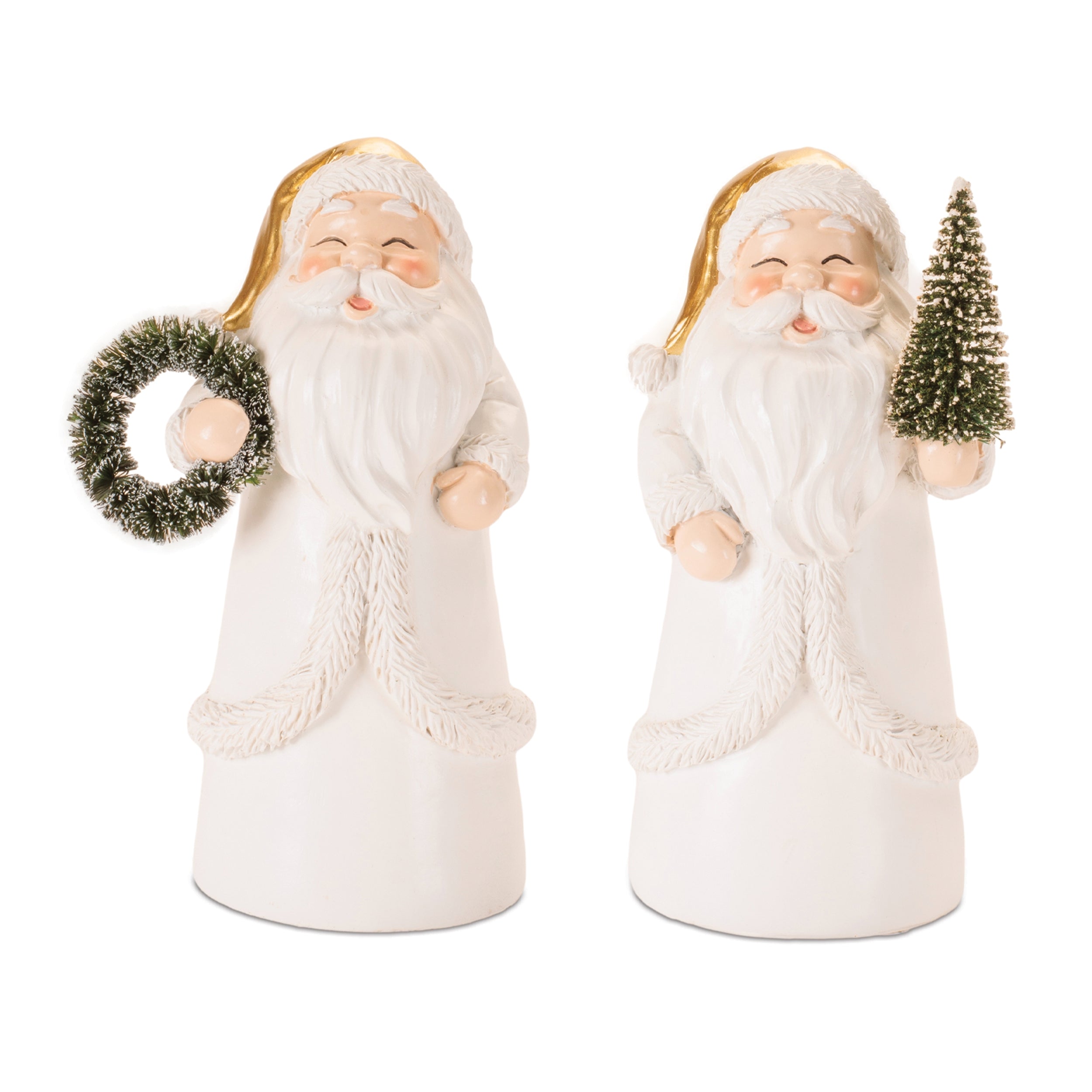 Santa w/Wreath and Tree (2 set of) 6.5”H Resin