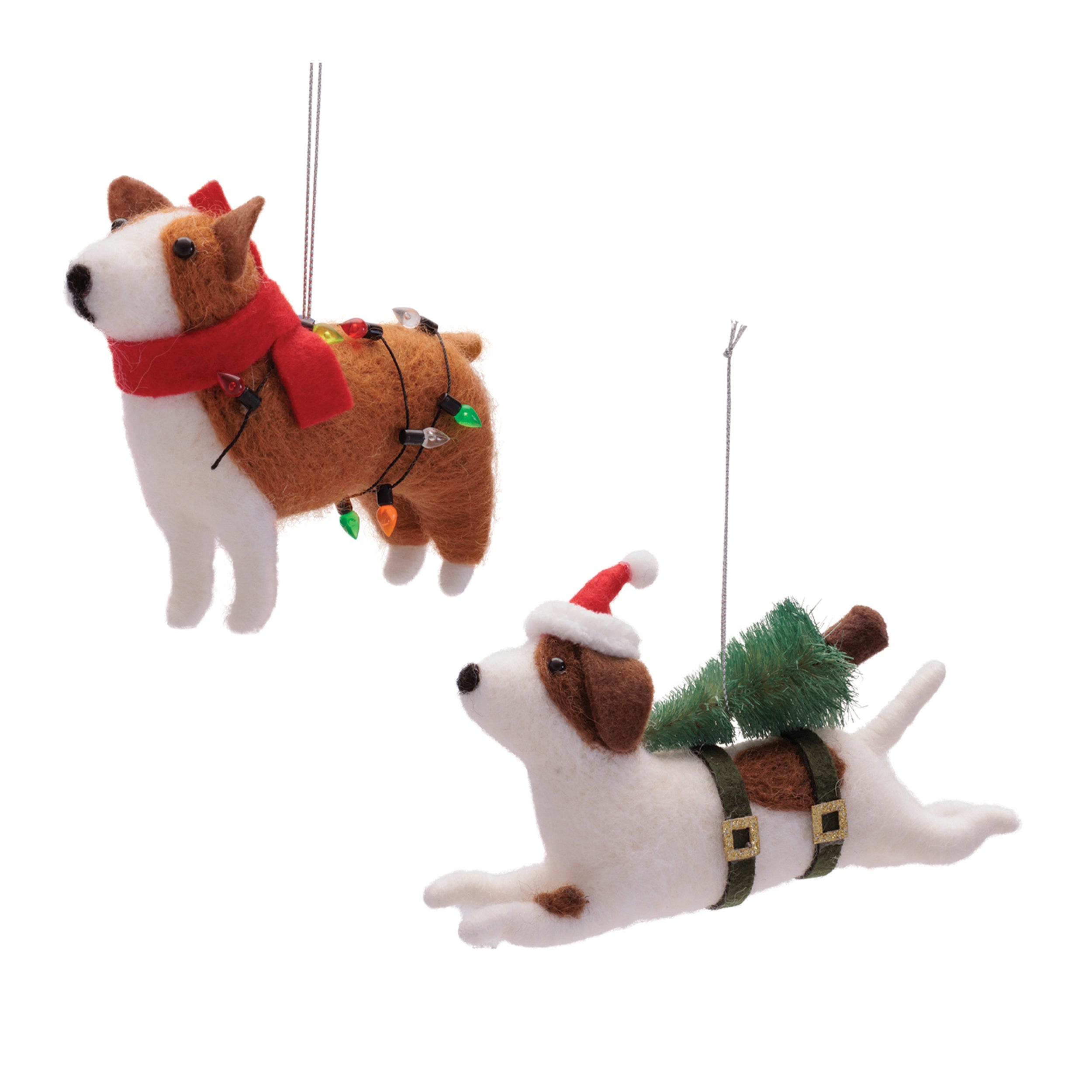 Dog Ornament (2 set of) 3.25"H, 4"H Foam/Wool Fabric