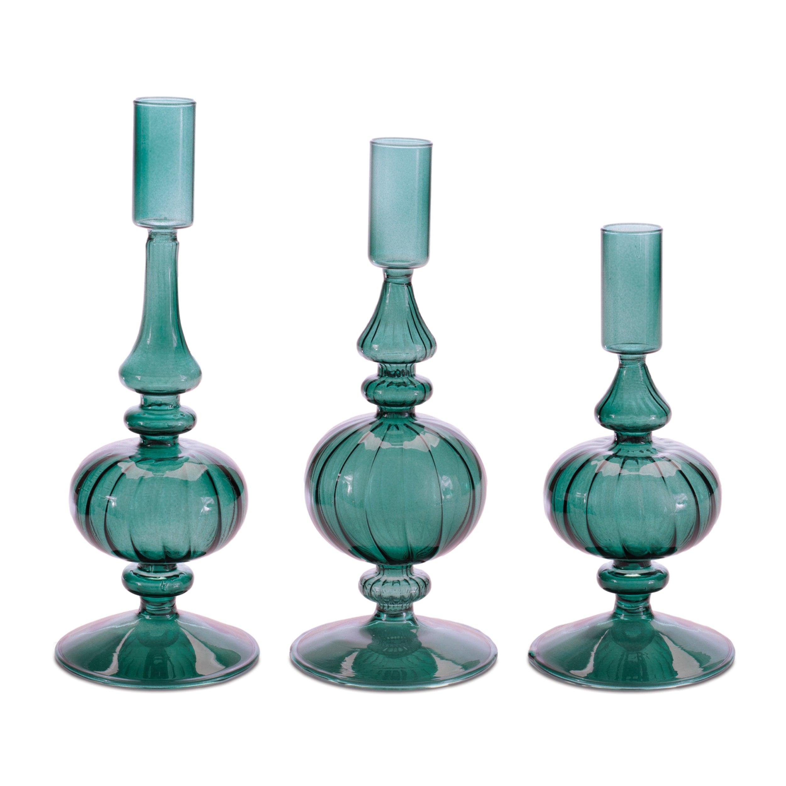 Taper Candleholder (Set of 3) 7"H, 8.25"H, 9"H Glass