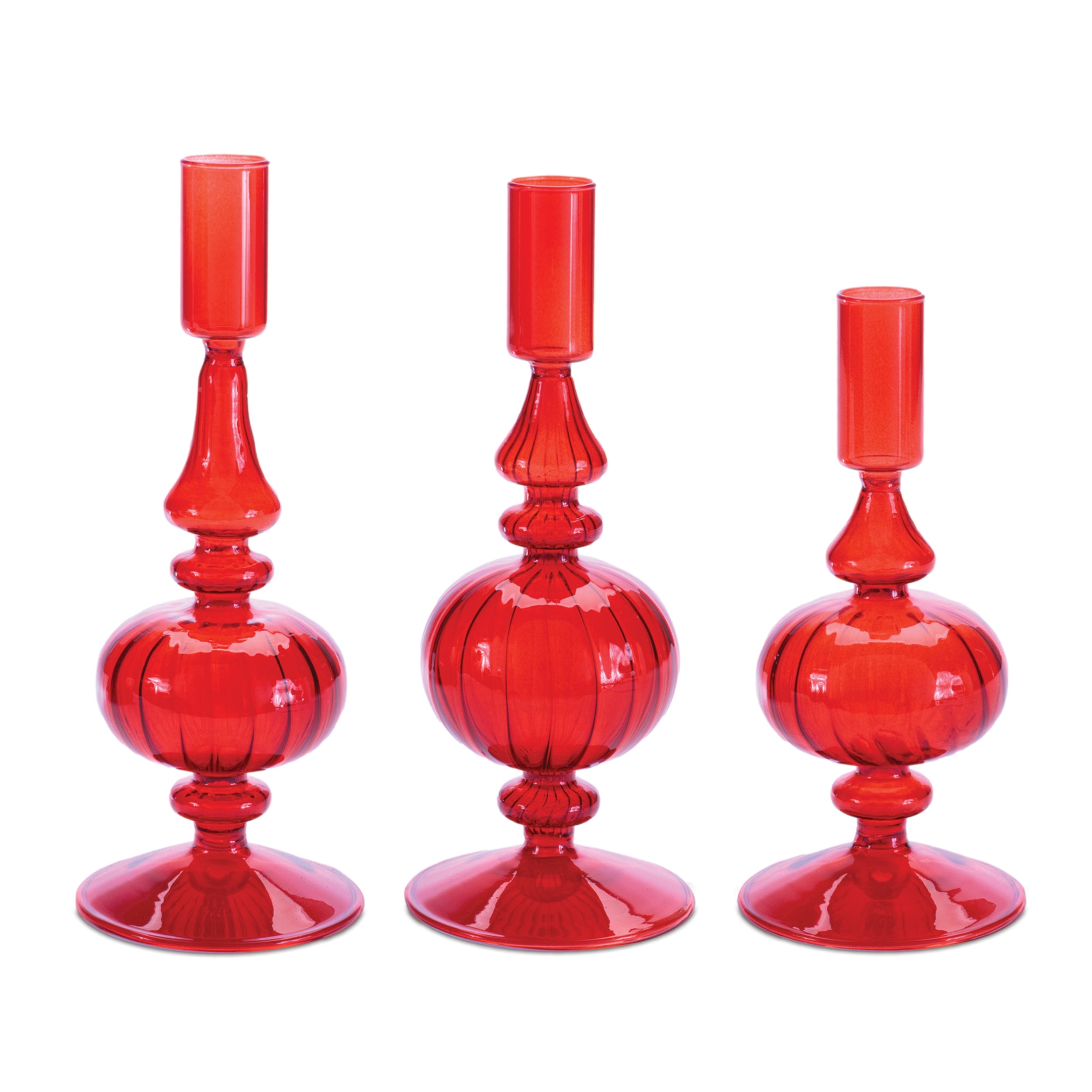 Taper Candleholder (Set of 3) 7"H, 8.25"H, 9"H Glass