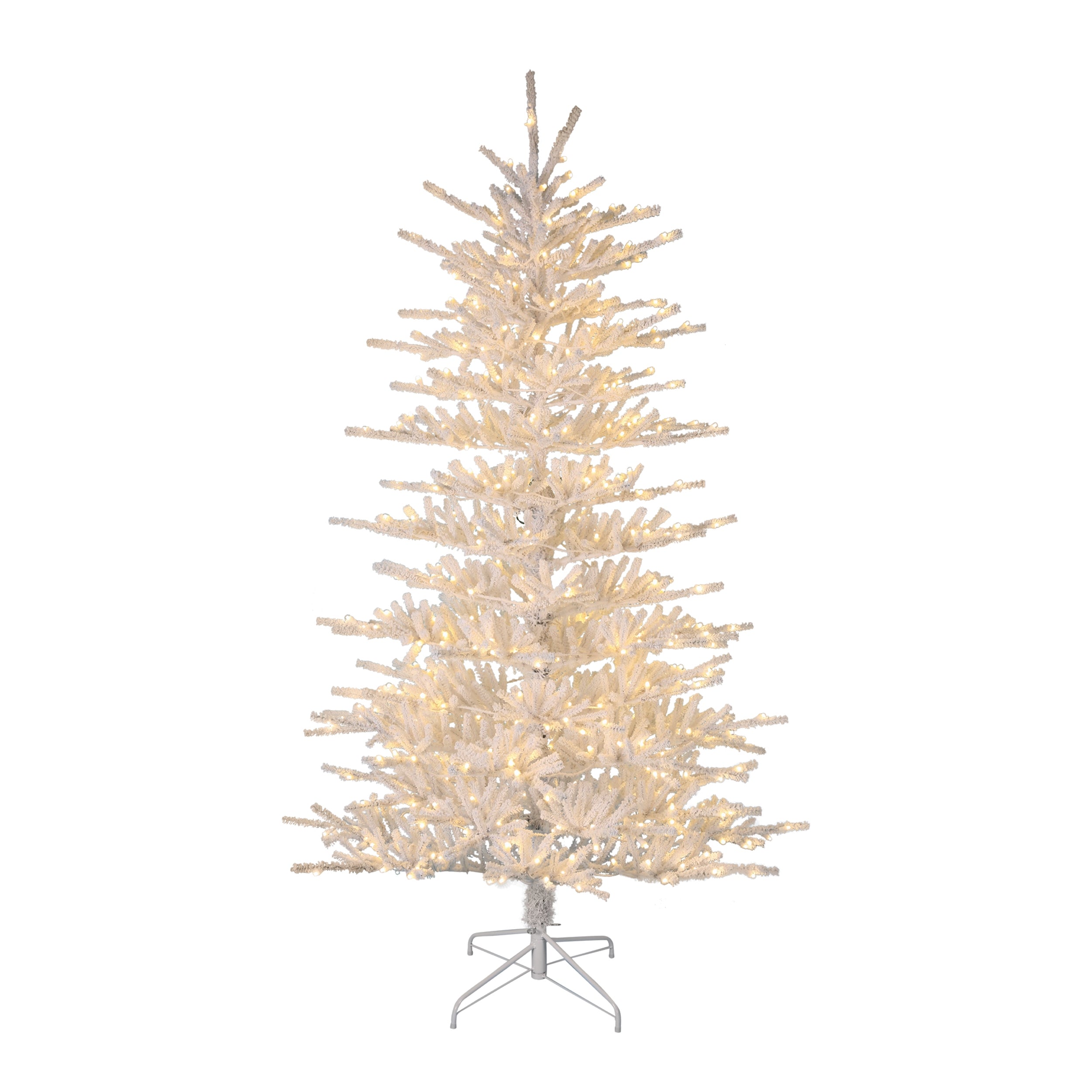 Flocked Pine Tree w/600 LED Lights and 1578 Tips 50”D x 7'H PVC/Metal UL Plug