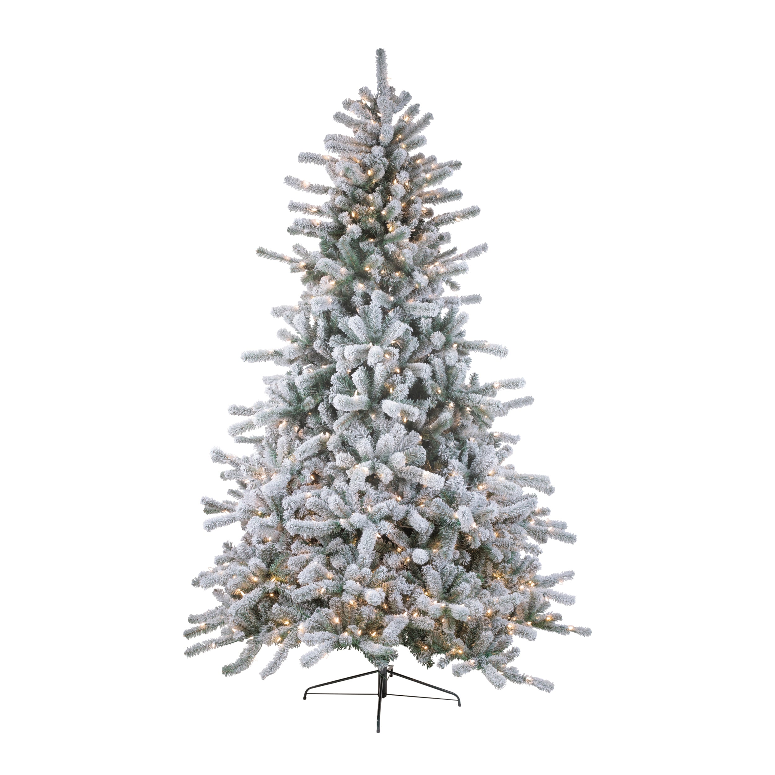 Flocked Pine Tree w/900 LED Lights and 2474 Tips 69”D x 9'H PVC/Metal UL Plug