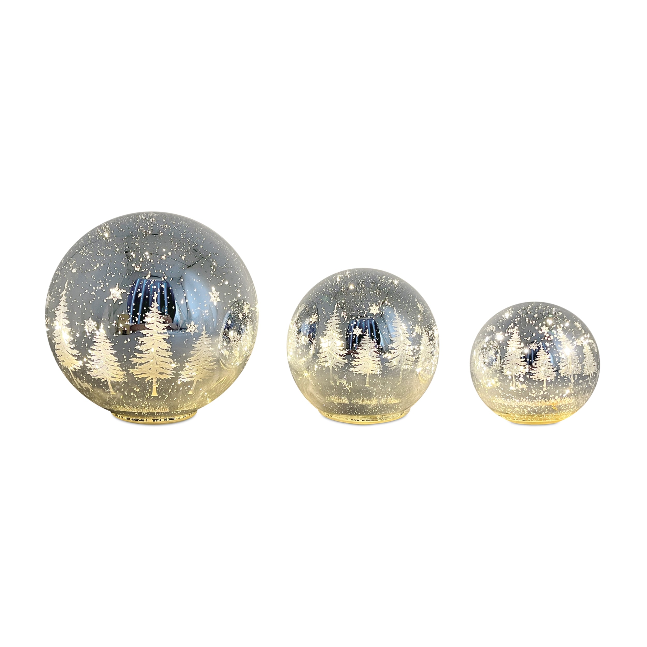 LED Globe (Set of 3) 4.5"D, 5.5"D, 7.75"D Glass 6 Hr Timer 3 AAA Batteries Not Included