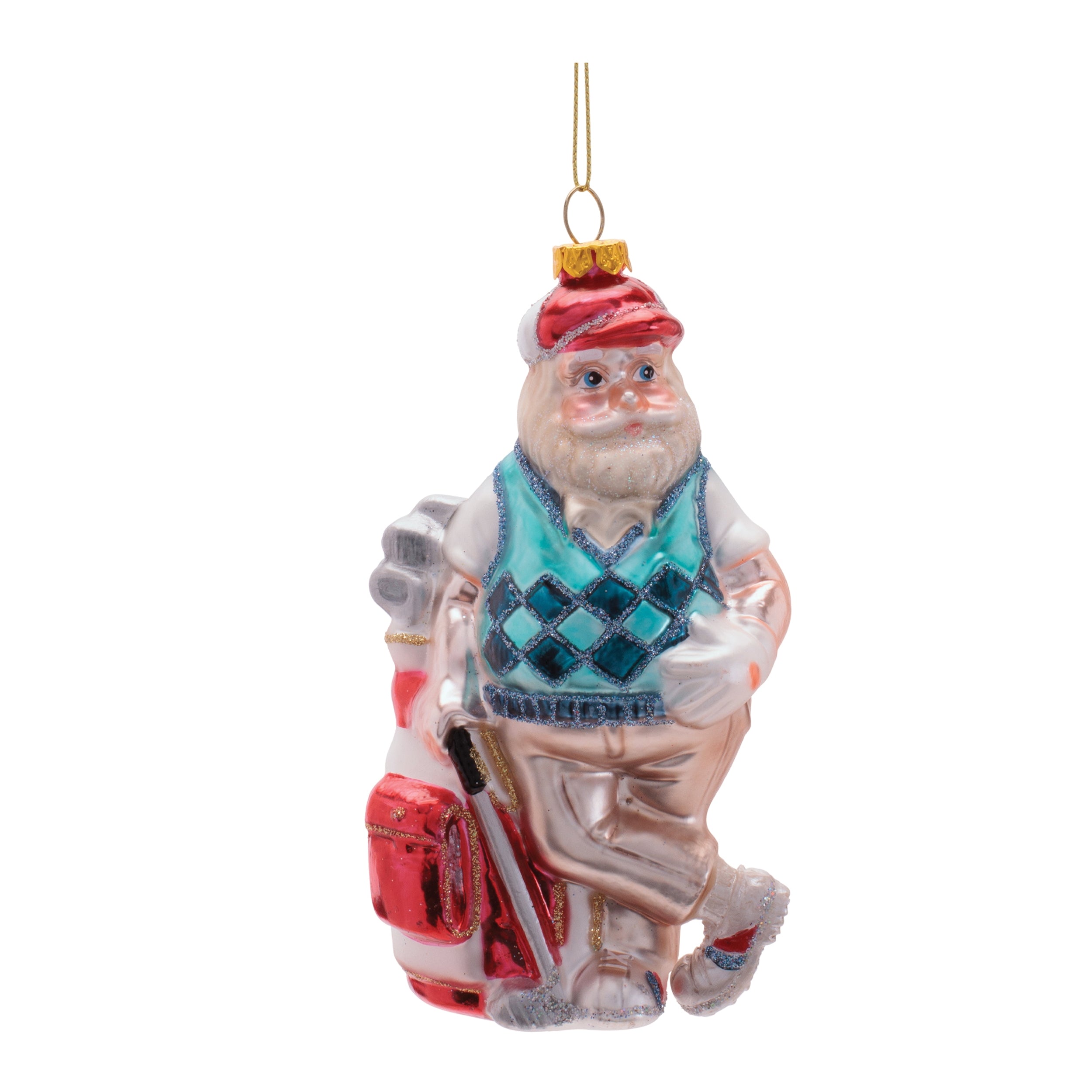 Santa Golfer Ornament 6”H Glass