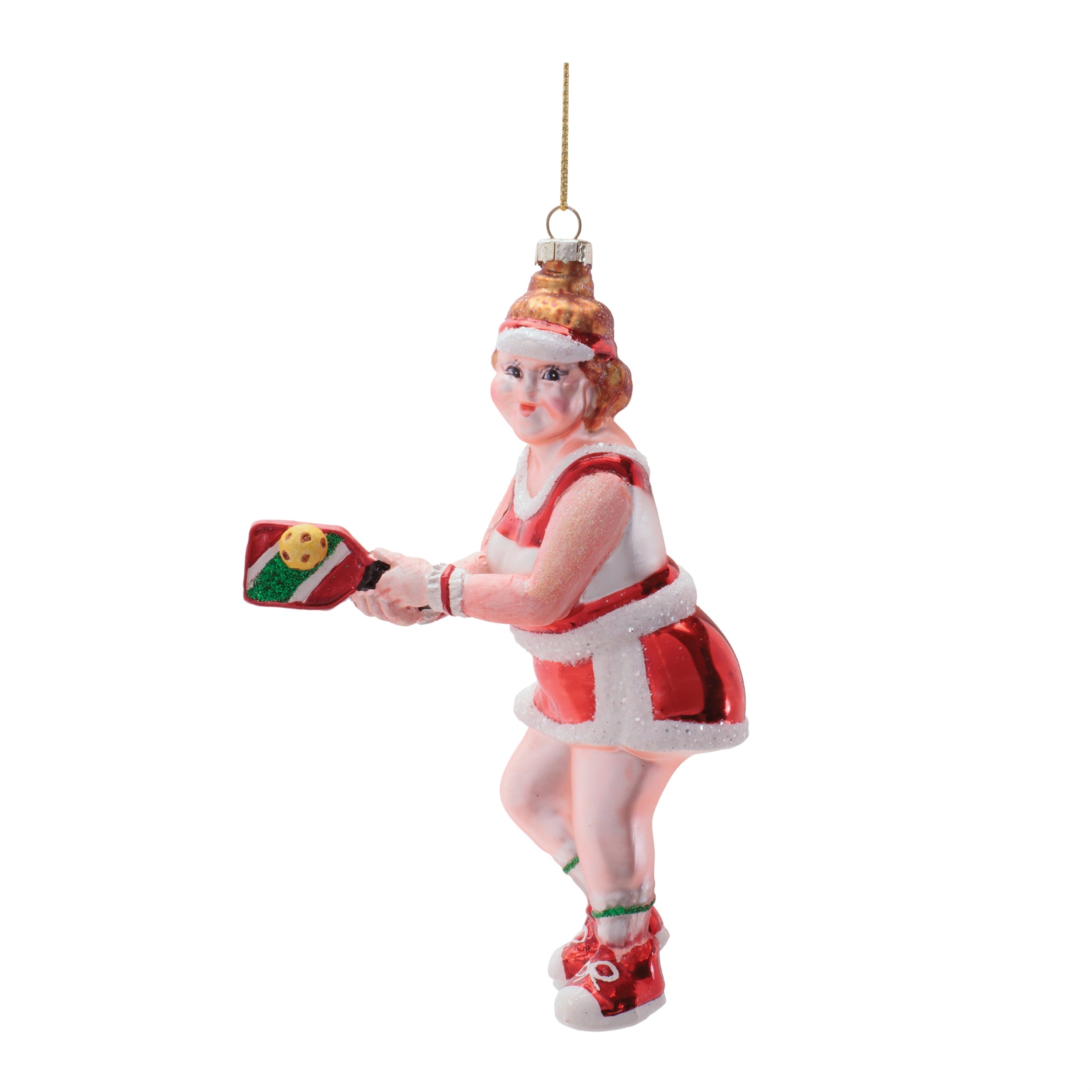 Mrs. Claus Pickleball Ornament 6”H Glass