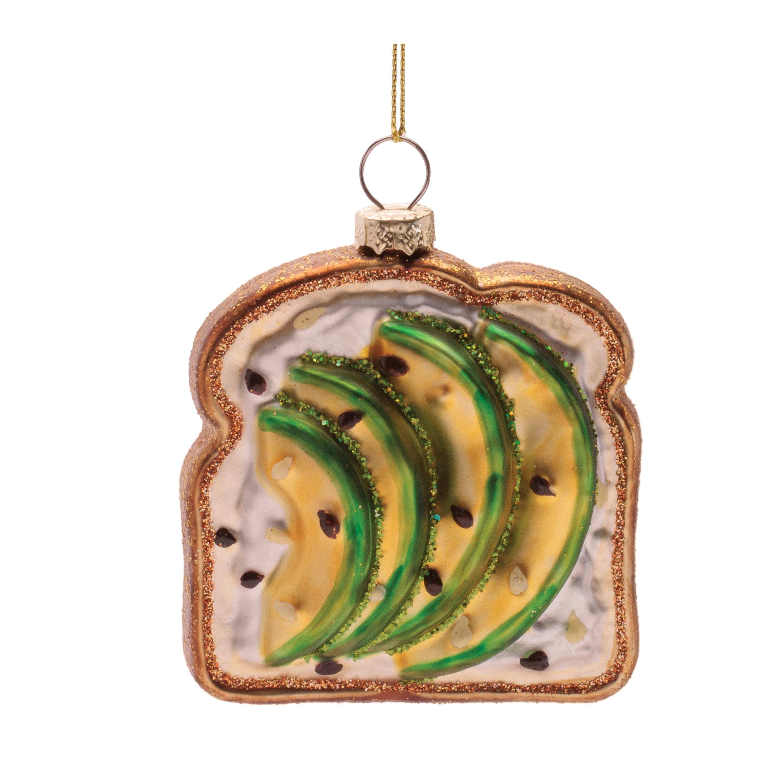 Avocado Toast Ornament 3.5”H Glass