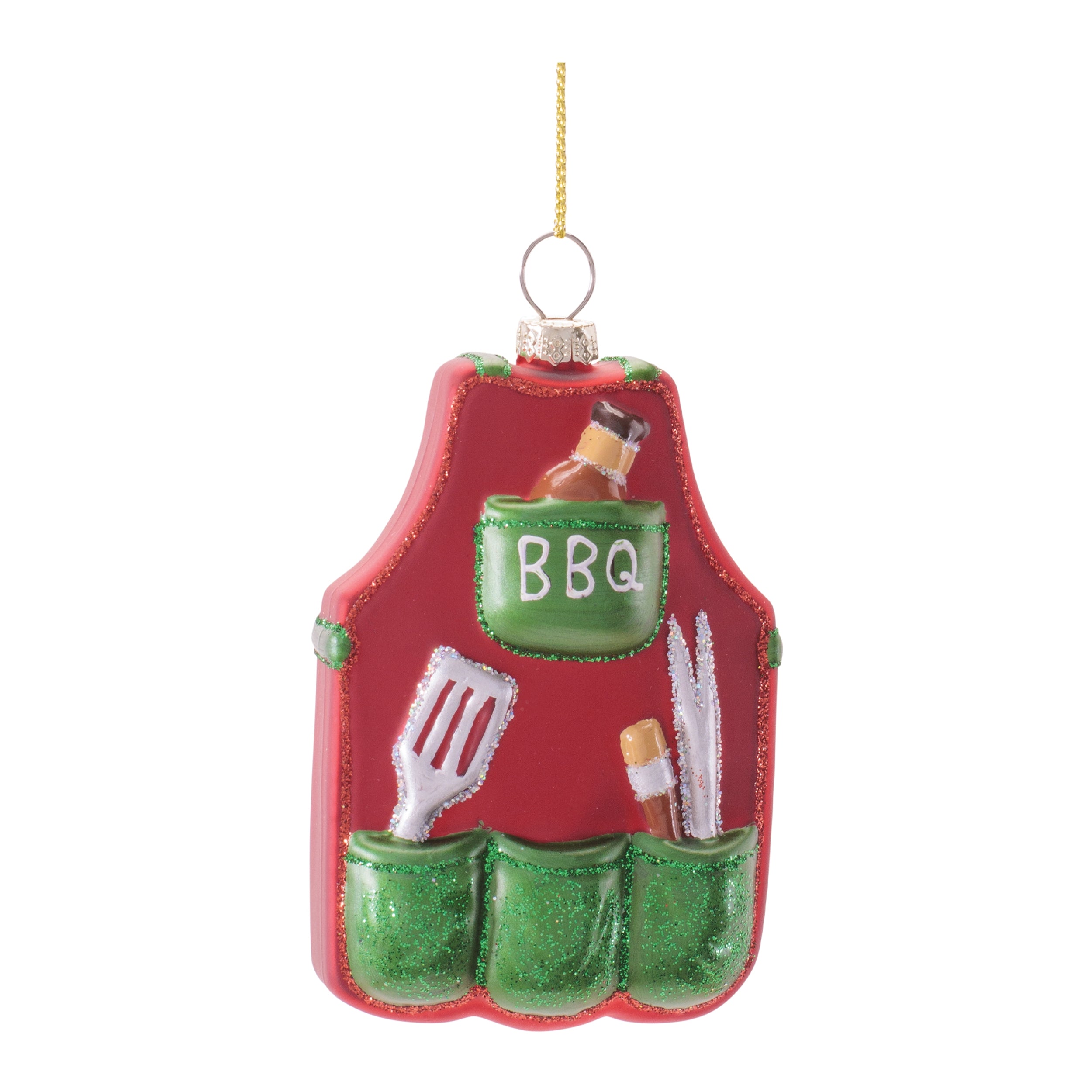 BBQ Apron Ornament 3.5”H Glass