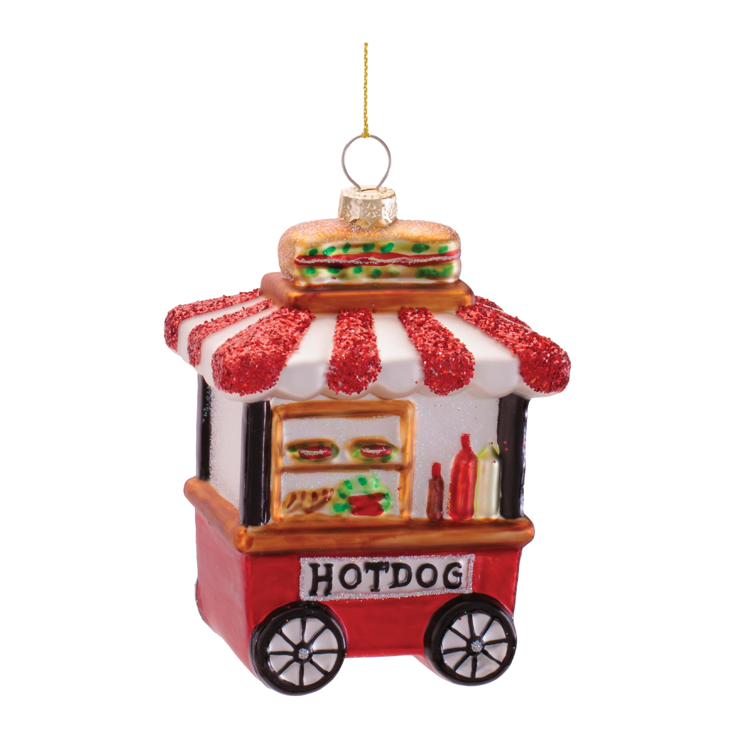 Hot Dog Stand Ornament 4”H Glass