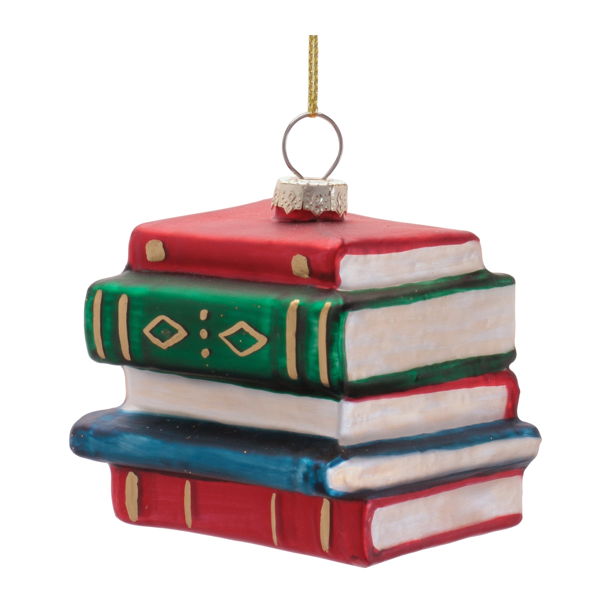 Stack of Books Ornament 2.5”H Glass