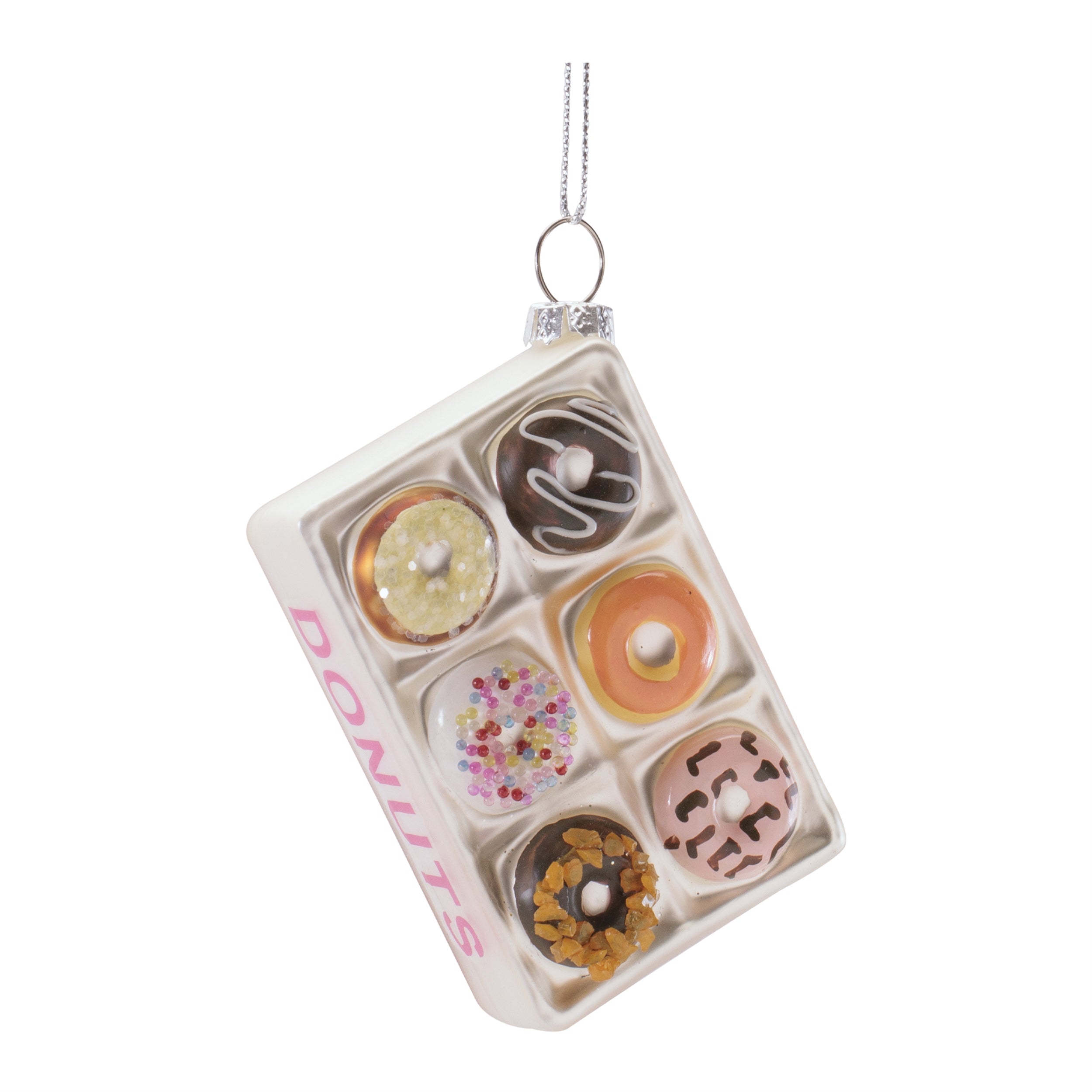 Donuts Box Ornament 3.5”H Glass