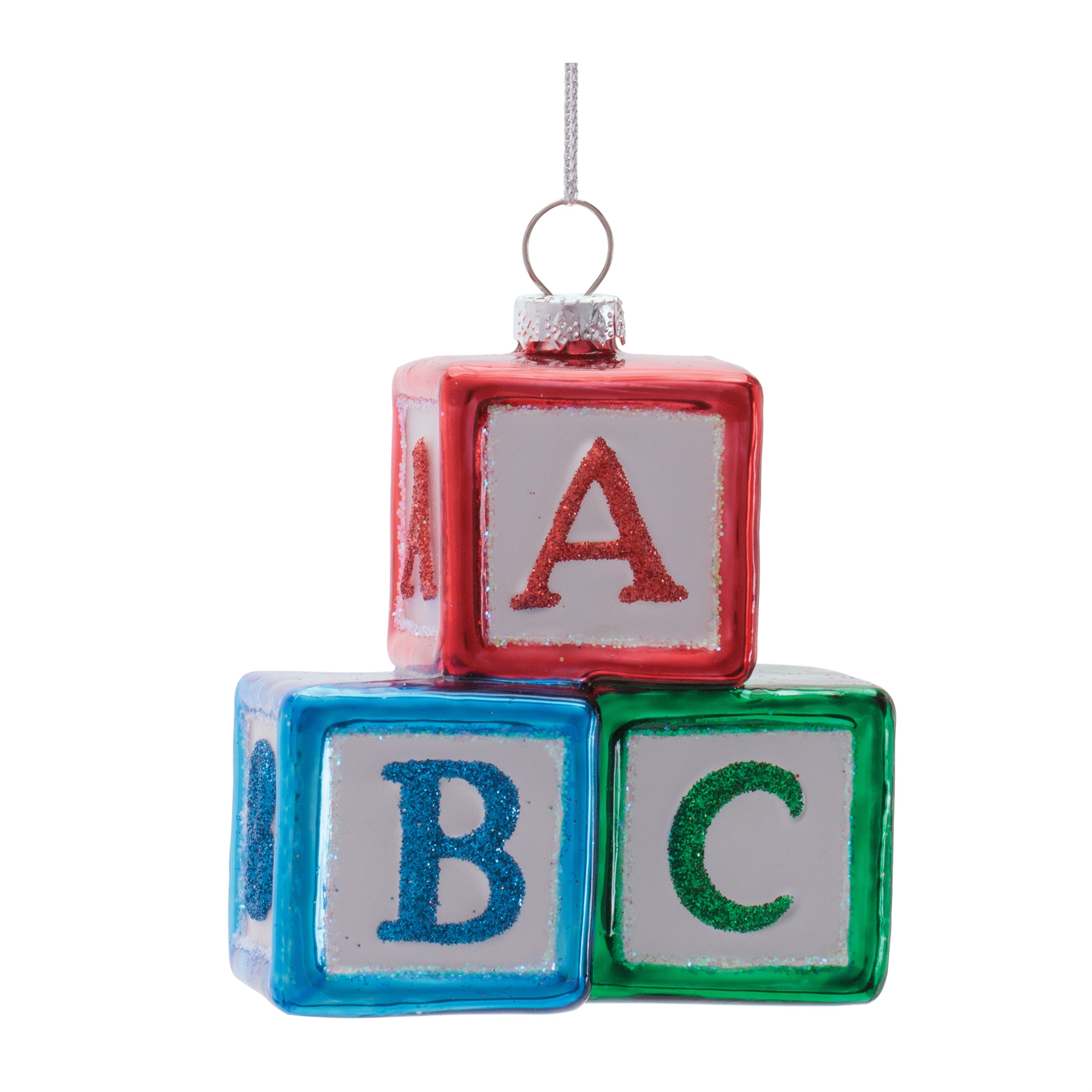 ABC Block Ornament 3.5”H Glass