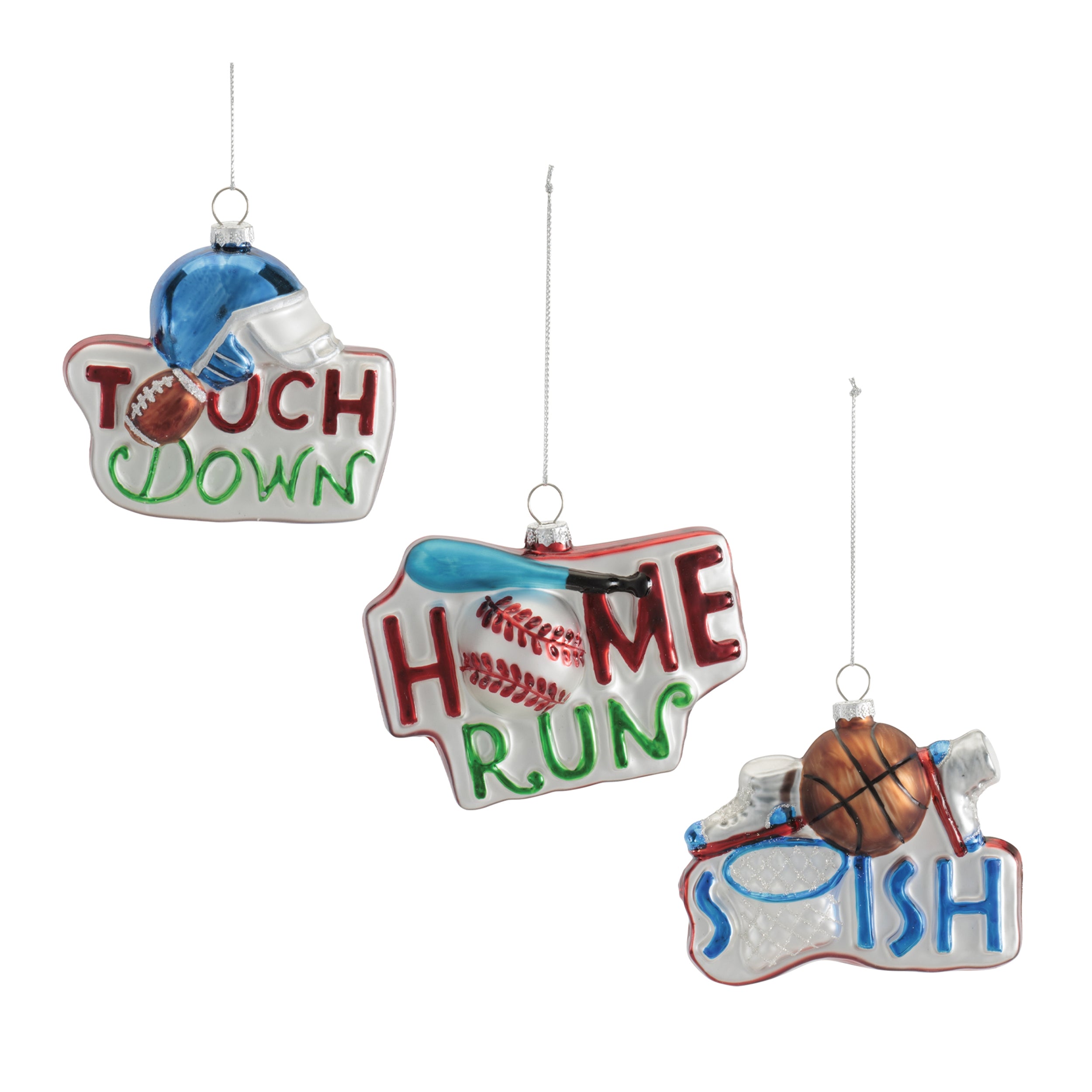 Sports Ornament (3 set of) 3.5”H Glass