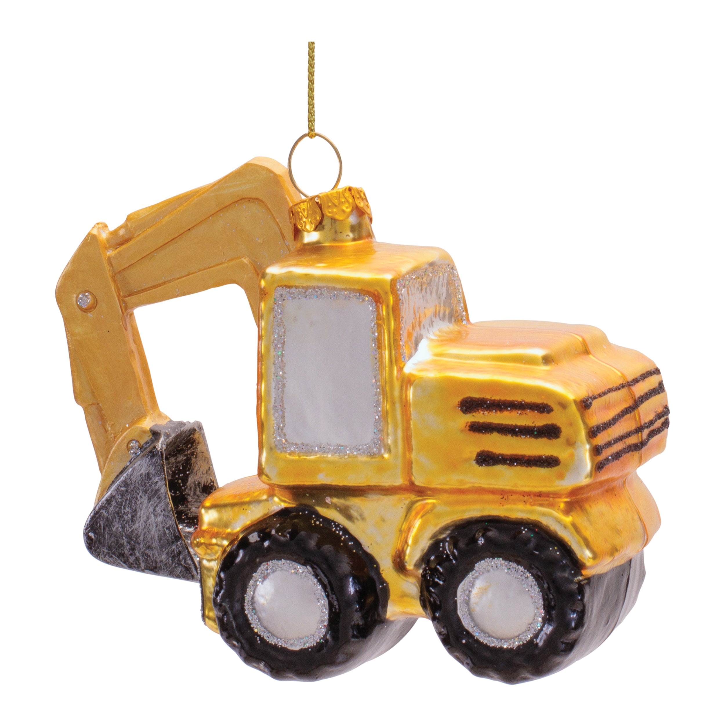 Backhoe Loader Ornament 3”H Glass