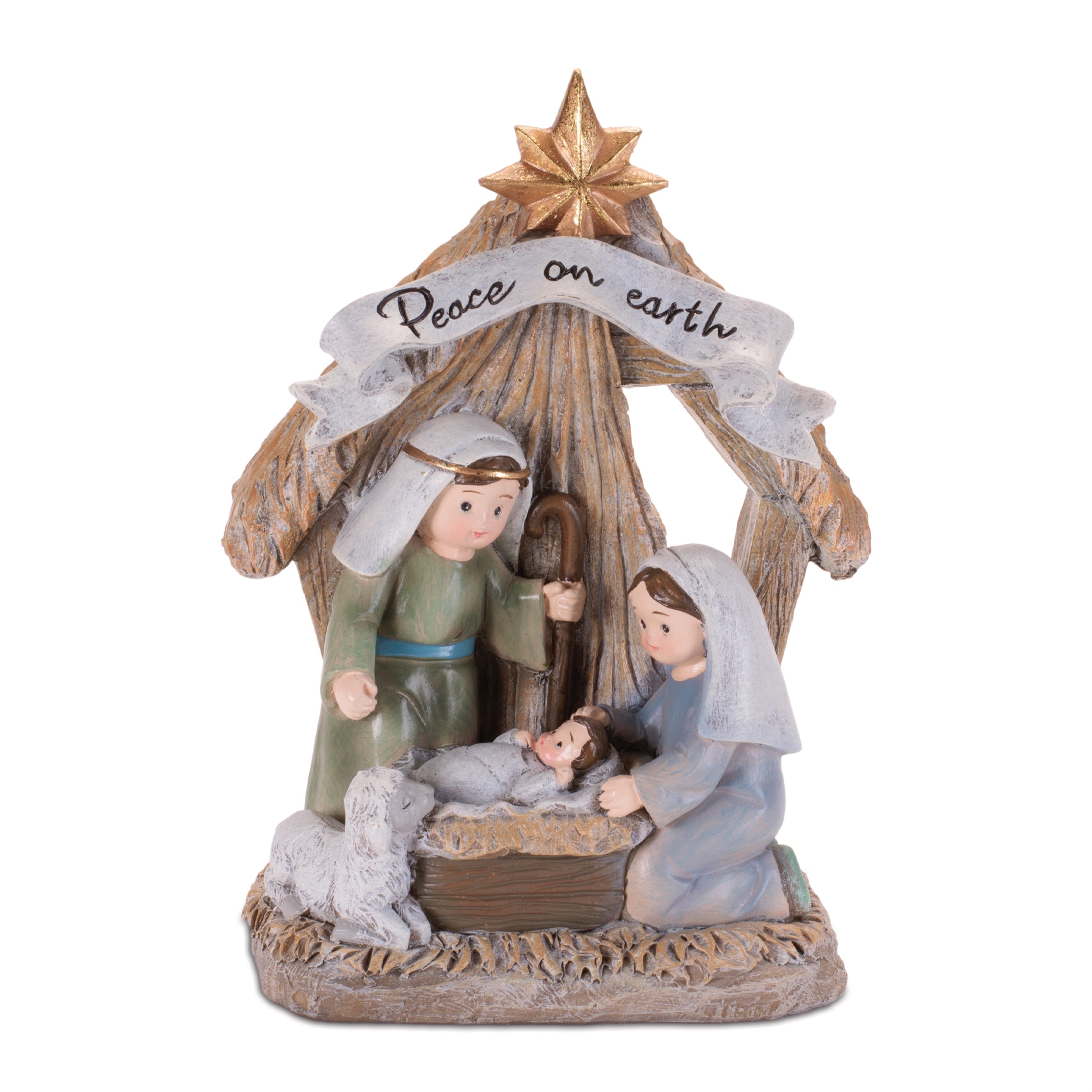 Holy Family w/Sheep (Children) 7.75”H Resin