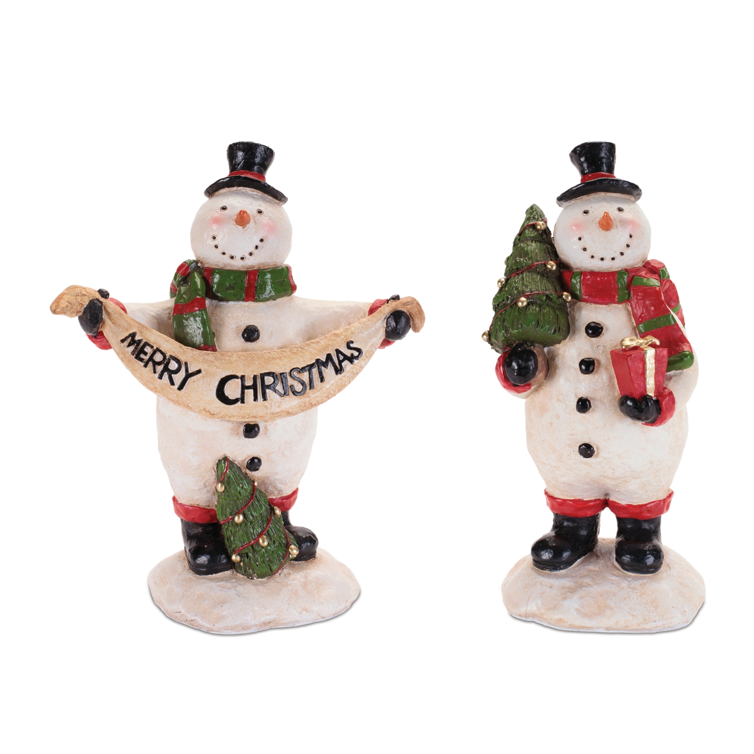 Snowman w/Tree (2 set of) 8.75”H Resin