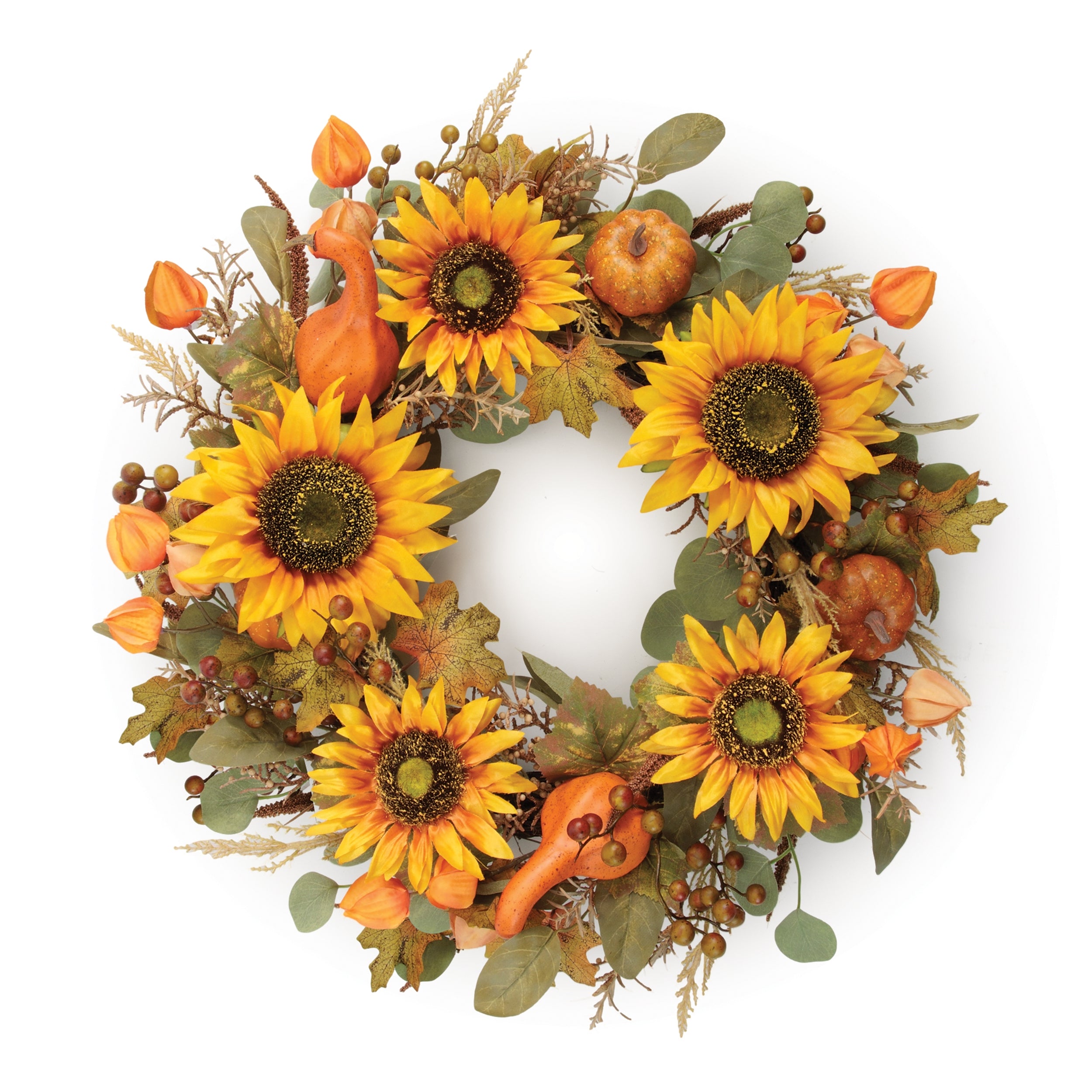 Sunflower and Gourd Wreath 24”D /Polyester/Twig