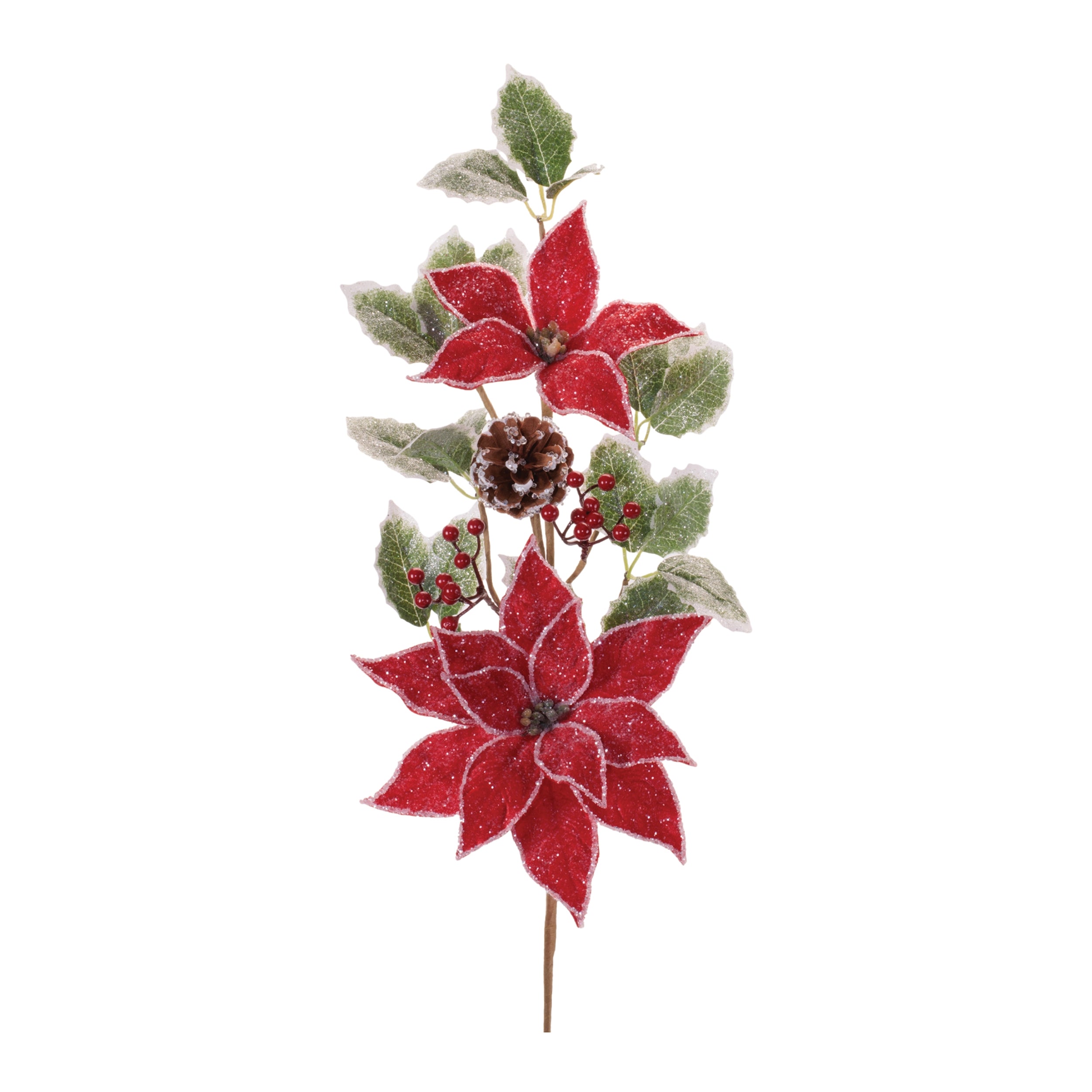Poinsettia and Holly Spray 27”H Polyester
