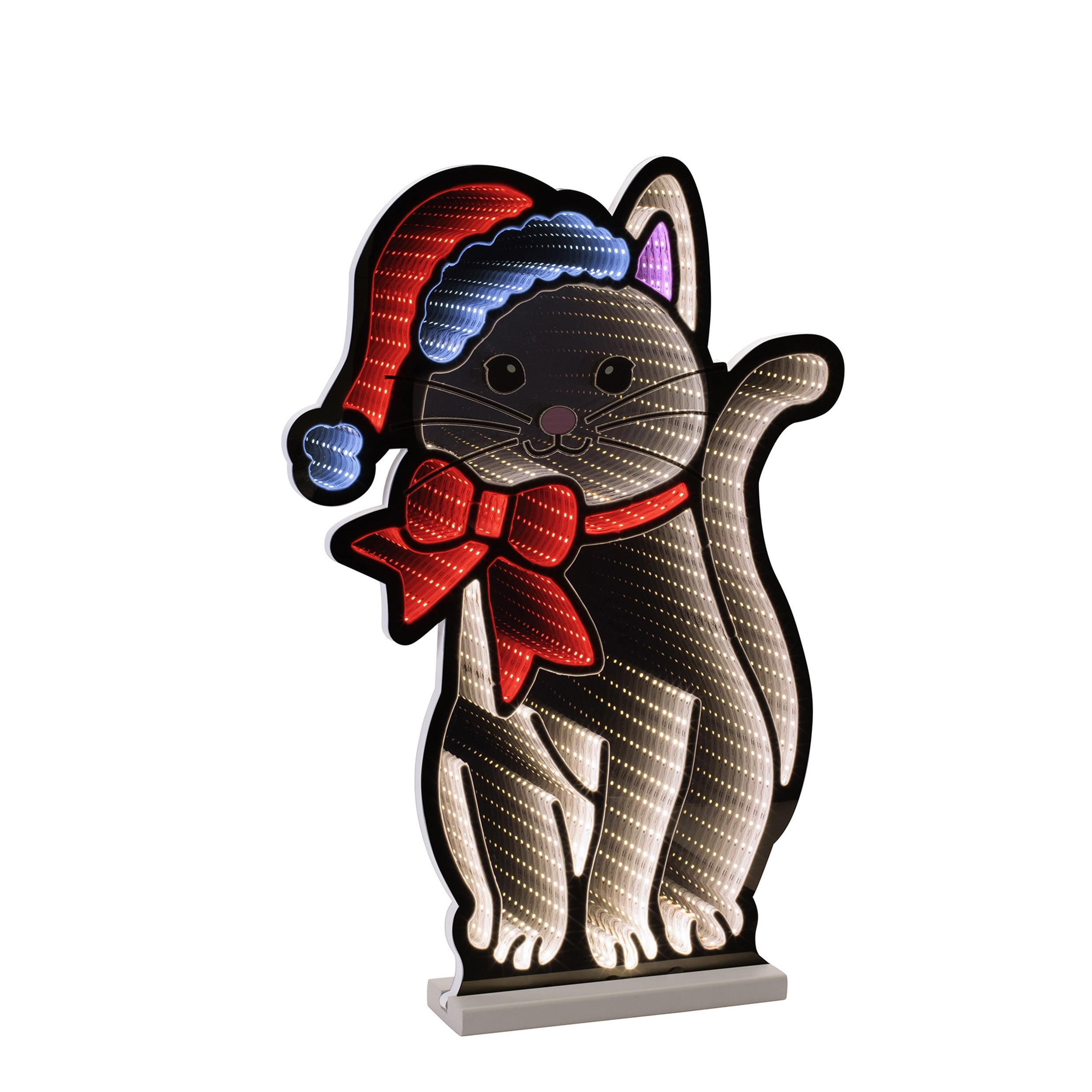 Cat w/Santa Hat Ekkolight 23.5”H Acrylic UL Plug