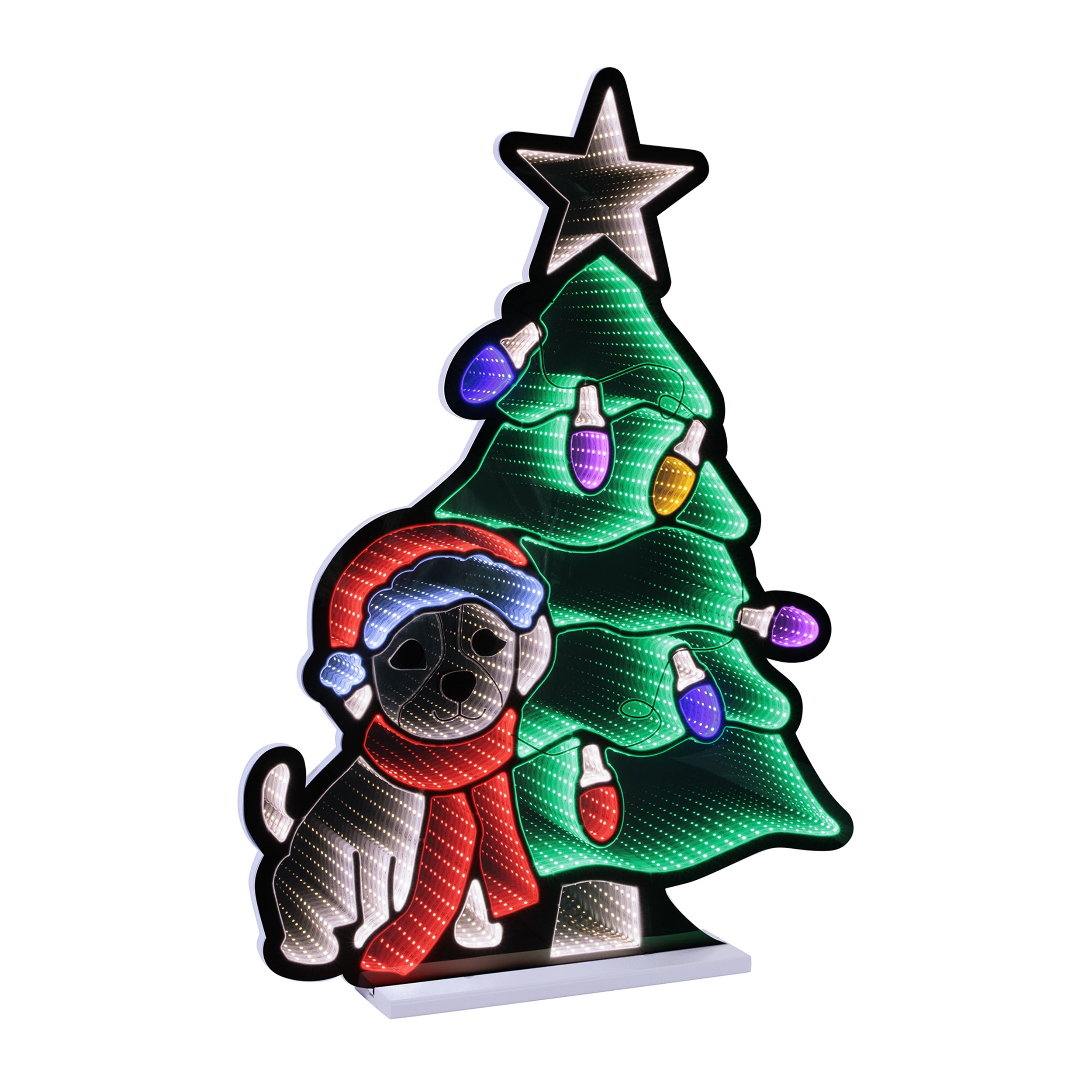 Puppy w/Christmas Tree Ekkolight 35”H Acrylic UL Plug