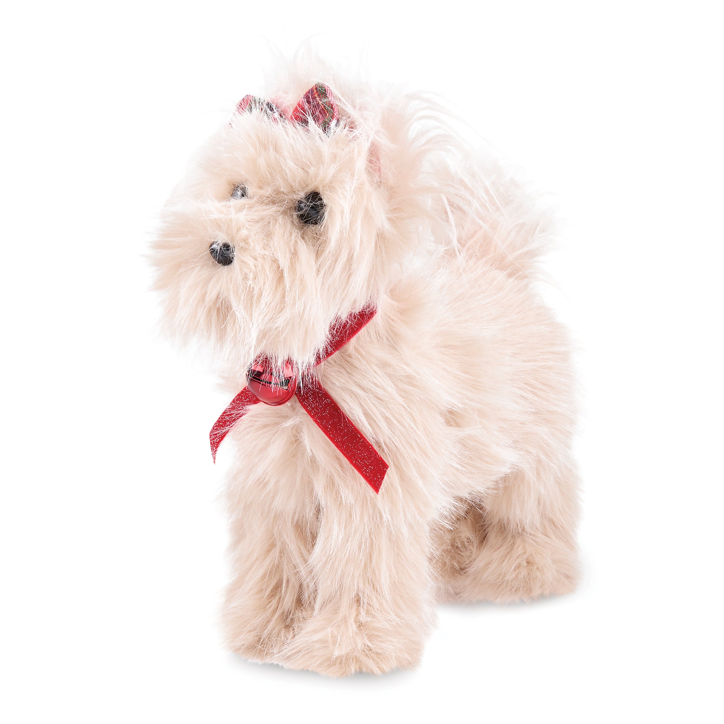 Dog w/Bow 13.5”H Foam/Faux Fur/Fabric