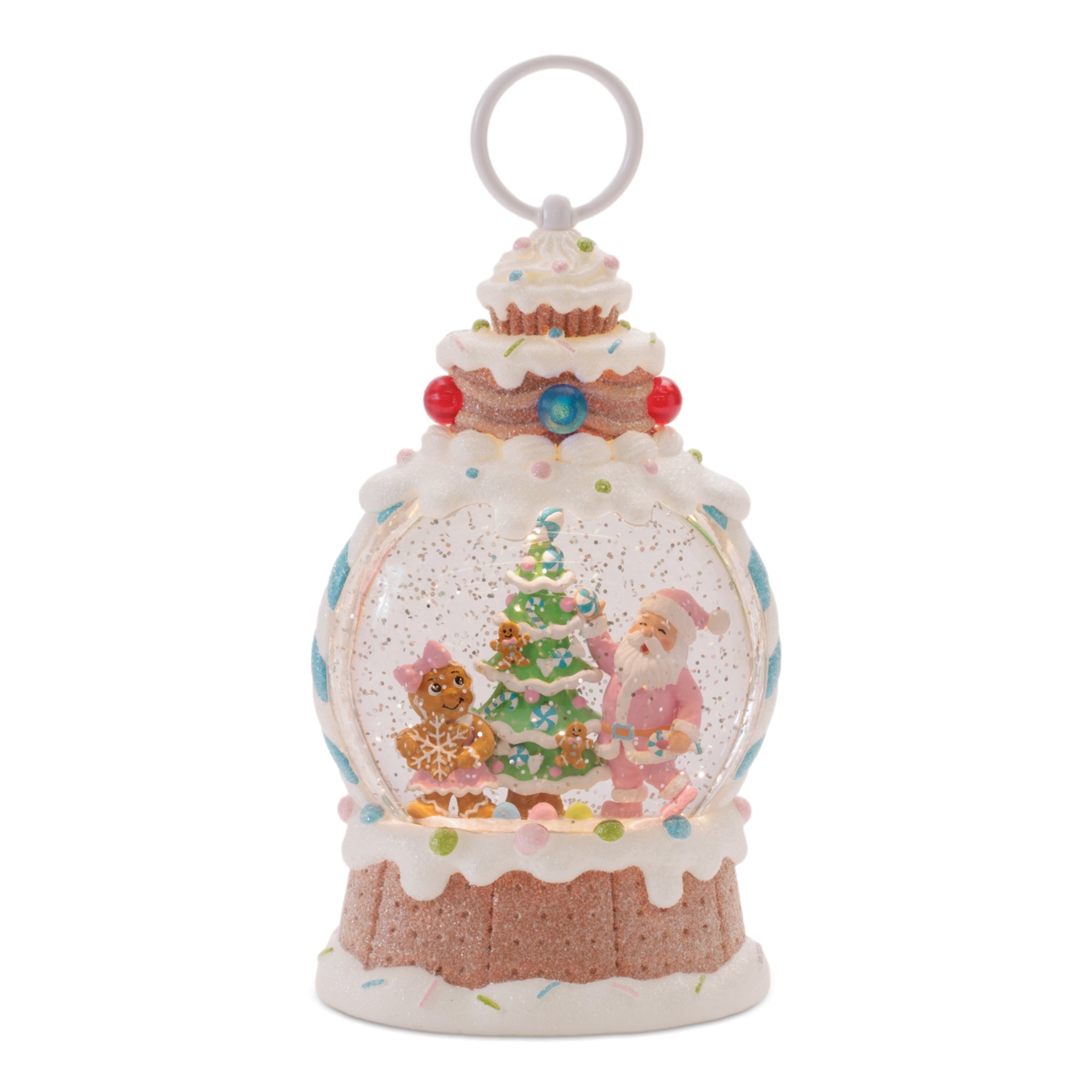 LED Snow Globe w/ Santa and Gingerbread Tree 10”H  6 Hr Timer 3 AA Batteries Not Included/USB