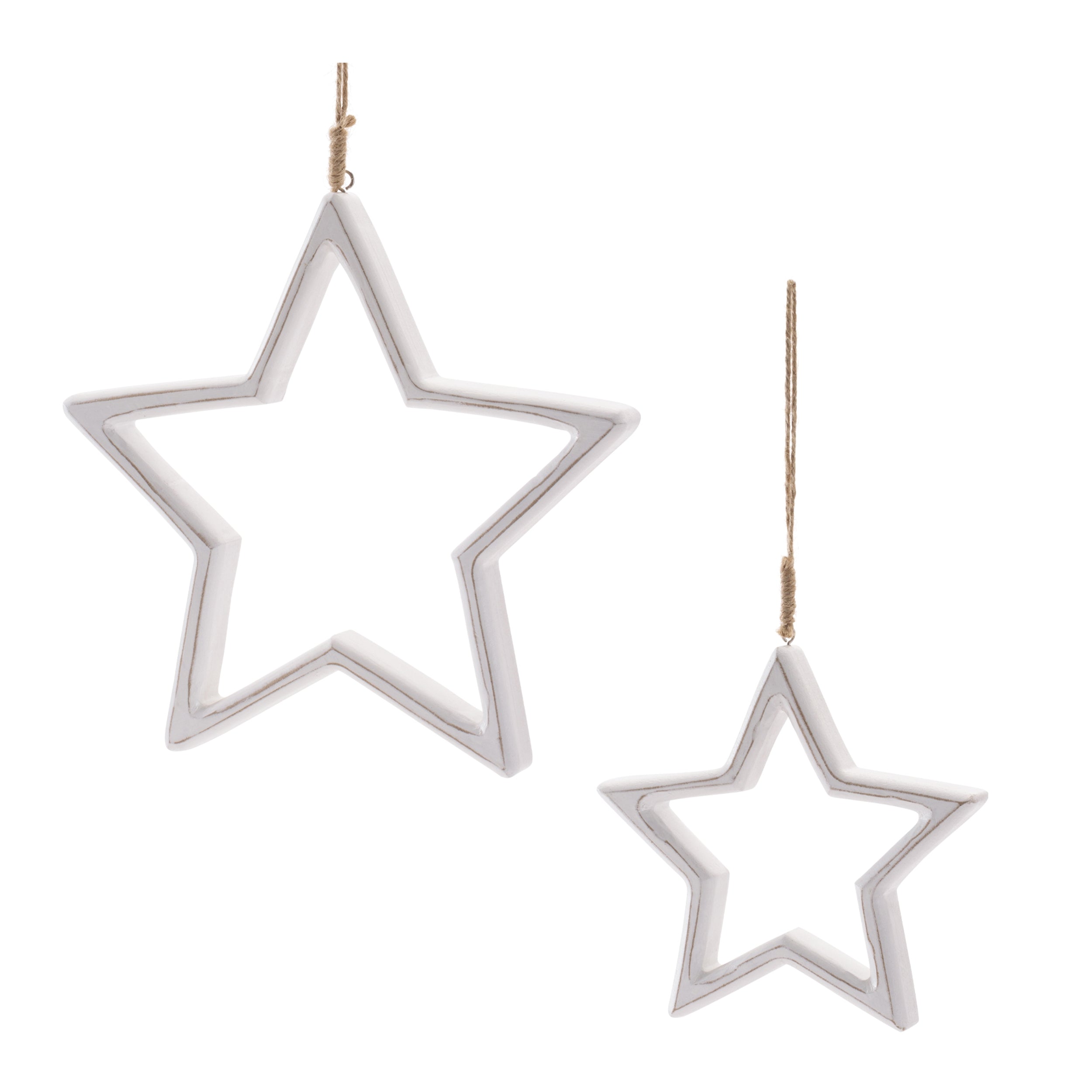 Star Ornament (Set of 2) 6"H, 8.75"H Wood/Jute