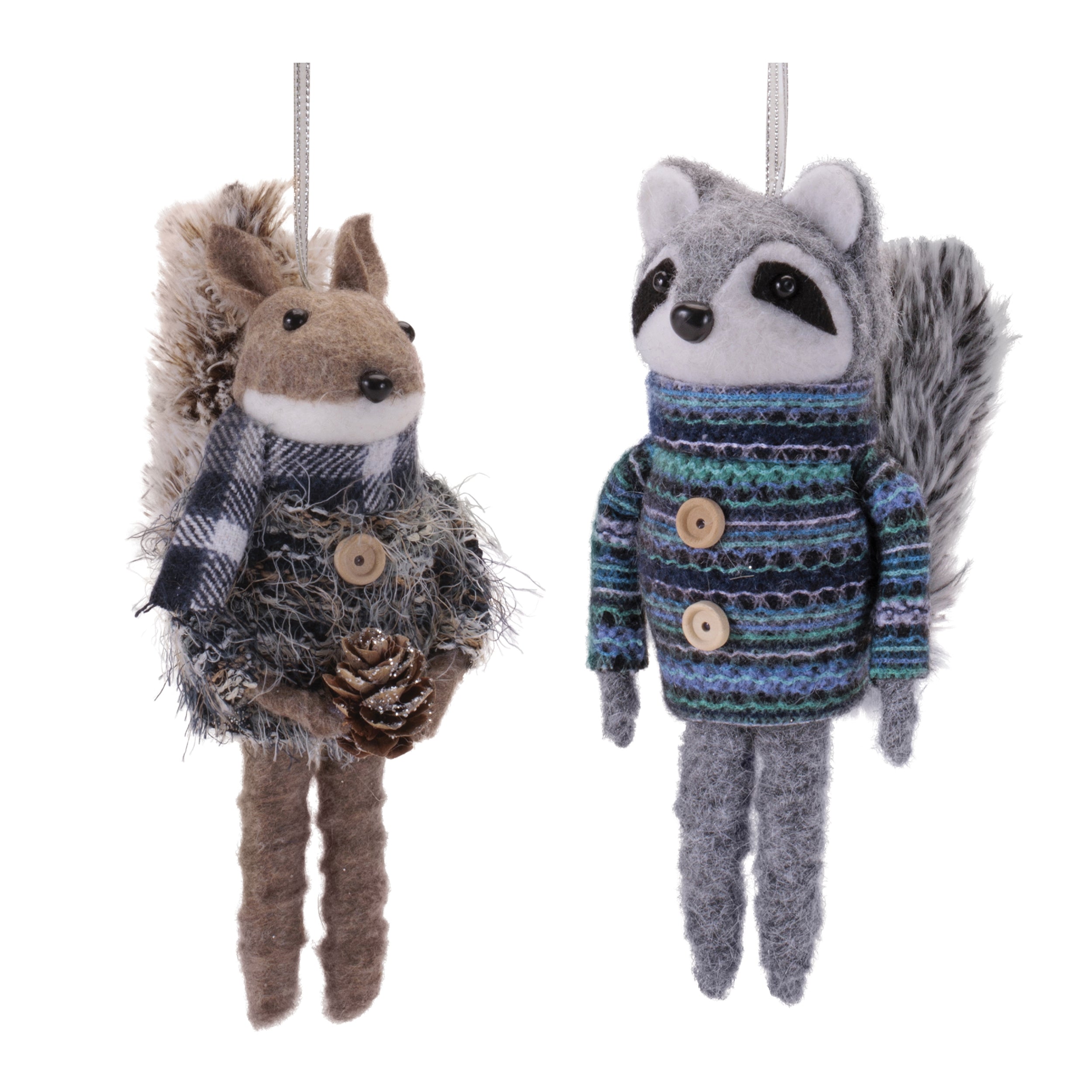 Racoon and Squirrel Ornament (2 set of) 6.5"H, 7"H Foam/Polyester
