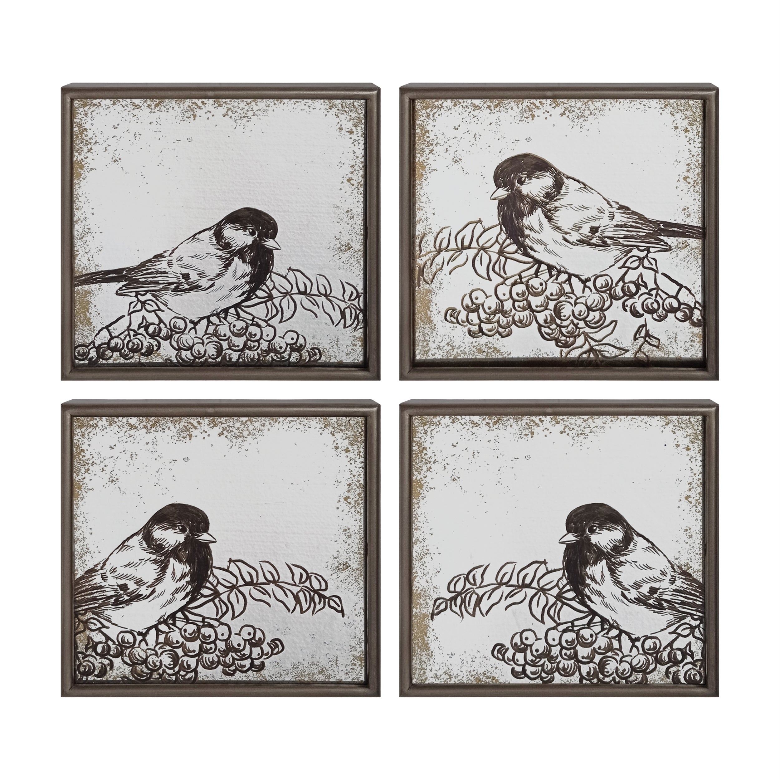 Mirror Plaque (4 set of) 8”SQ Metal/Glass/MDF