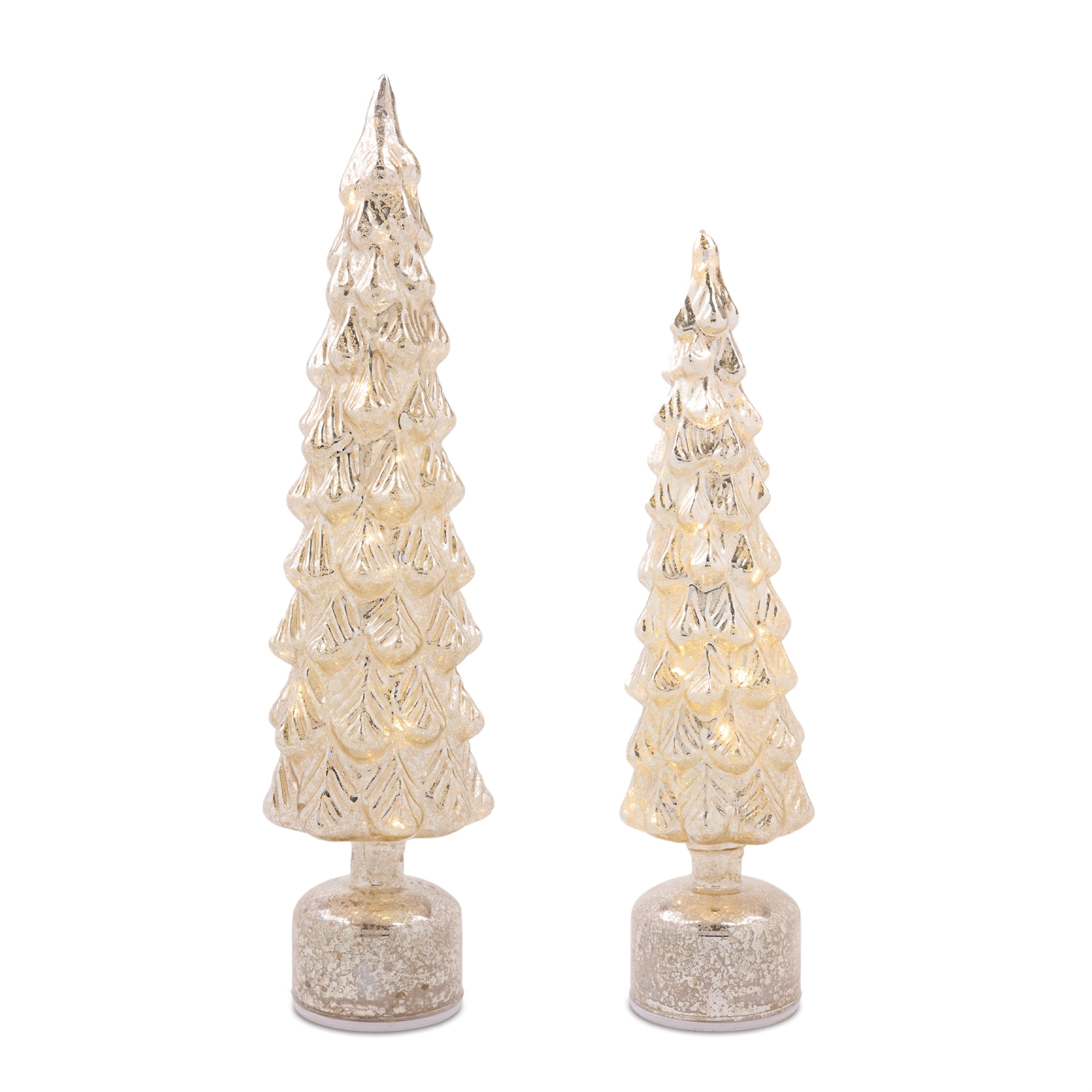 LED Tree (Set of 2) 16"H, 19"H Glass 6 Hr Timer 3 AA Batteries Not Included