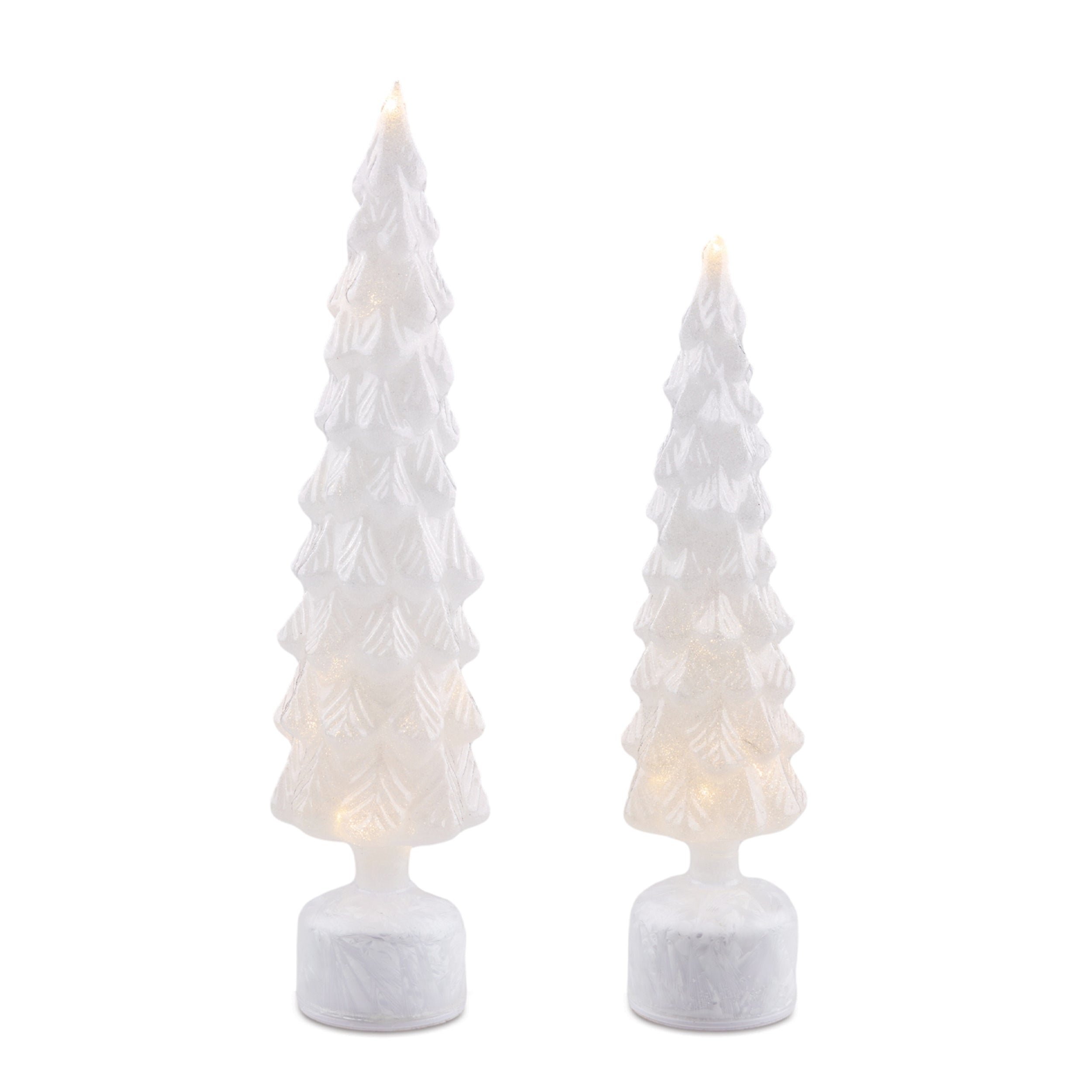 LED Tree (Set of 2) 16"H, 19"H Glass 6 Hr Timer 3 AA Batteries Not Included